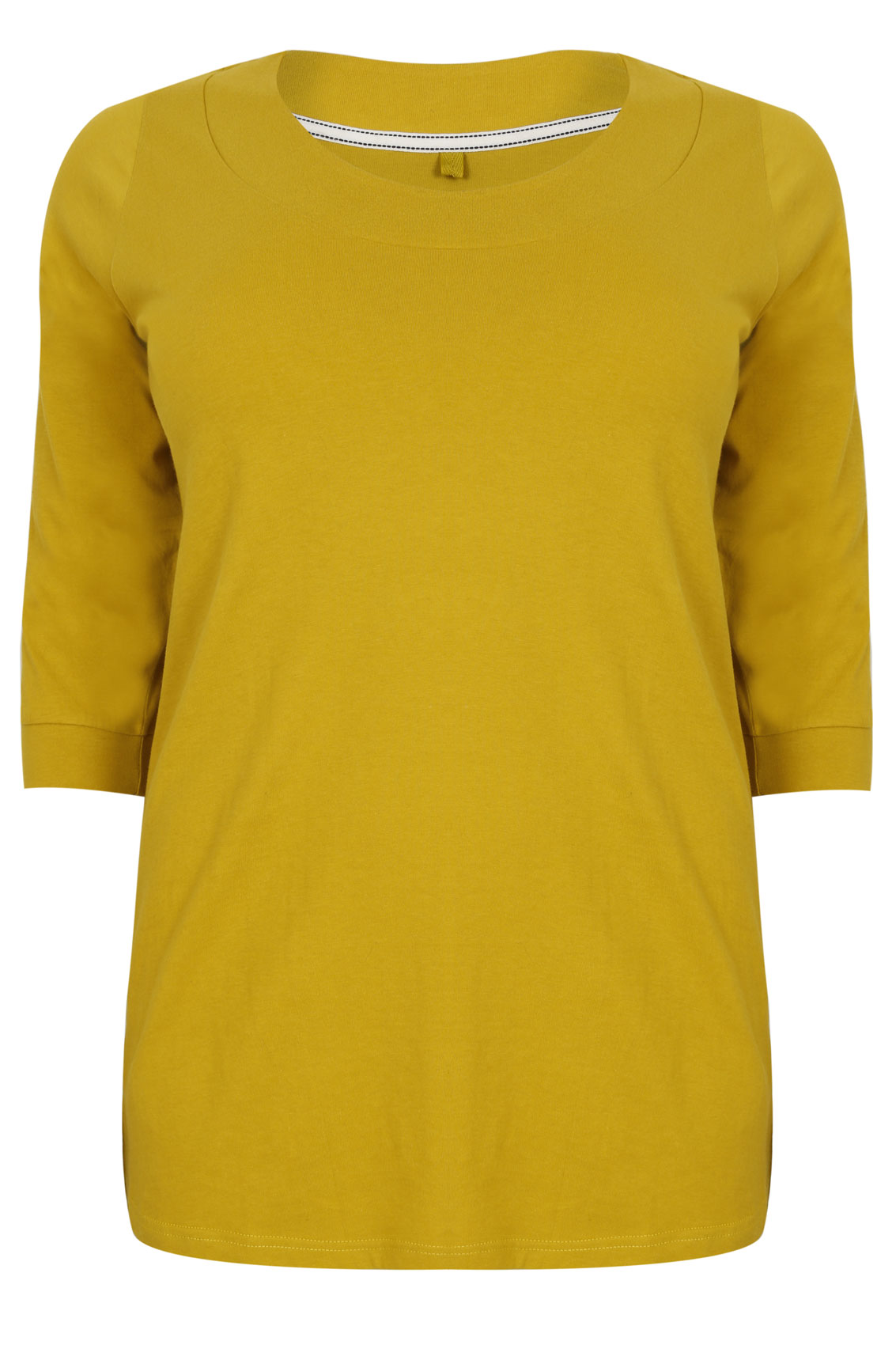 Chartreuse Band Scoop Neckline T-Shirt With 3/4 Sleeves
