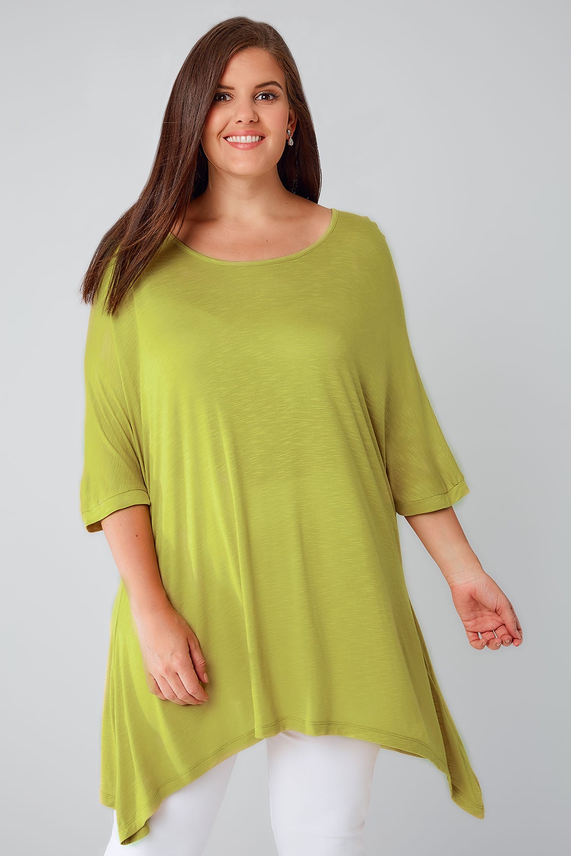 Chartreuse Green Oversized Soft Textured Jersey Top With Grown On Sleeves