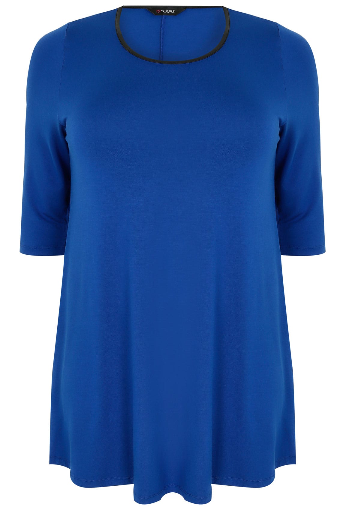 Cobalt Blue Longline Jersey Swing Top With PU Trim & Half Sleeves plus ...