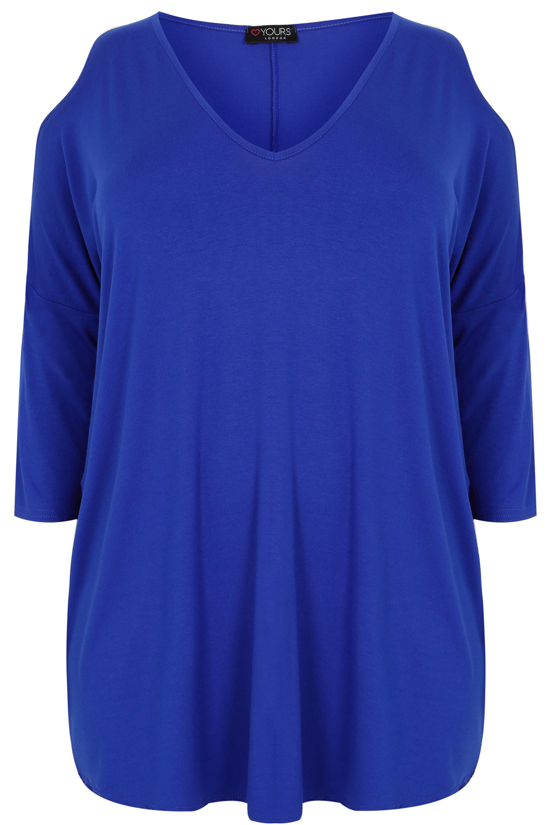Cobalt Blue Oversized Jersey Top With V-Neck & Cold Shoulder, Plus Size ...
