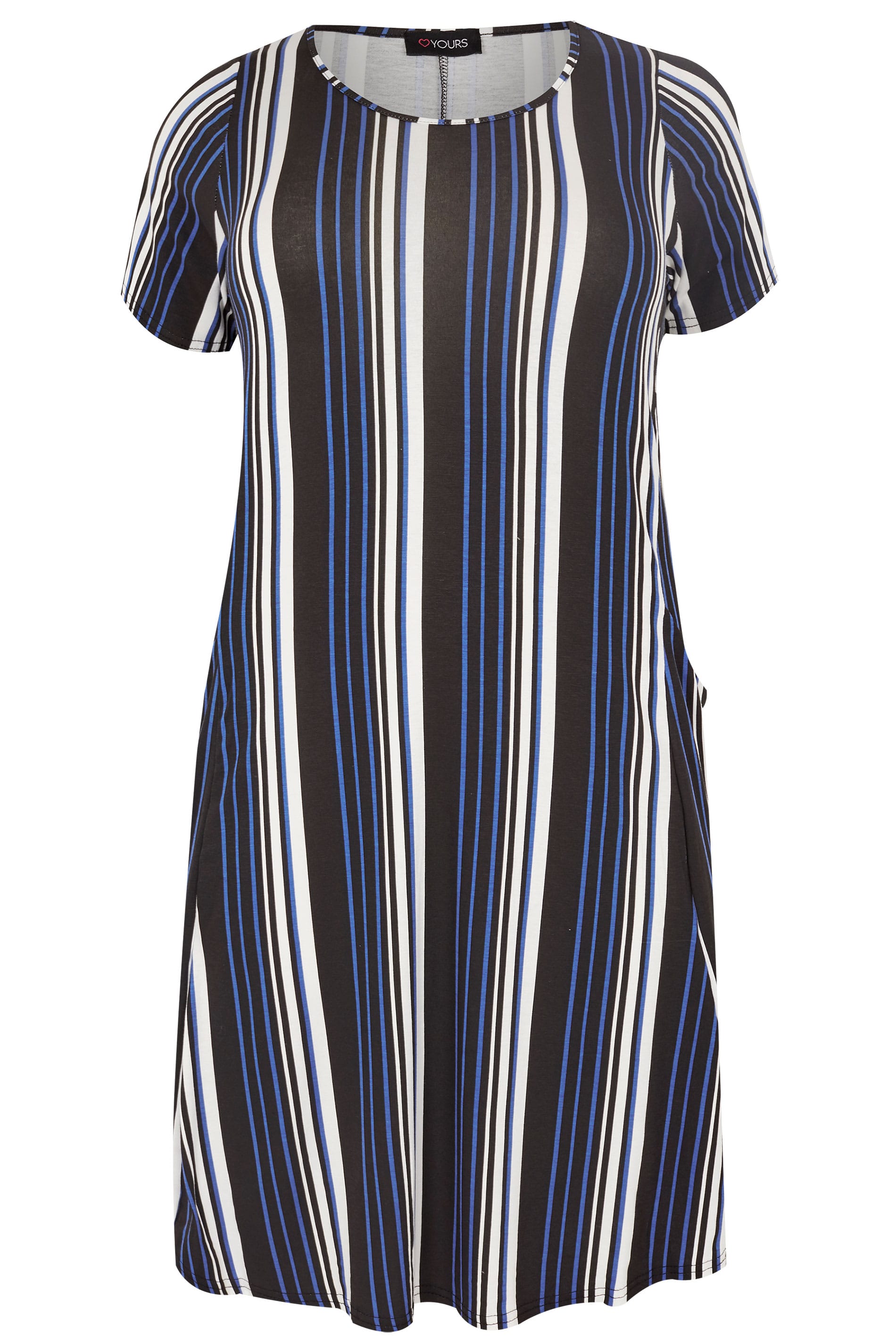 Cobalt Blue Striped Drape Pocket Dress, plus size 16 to 36