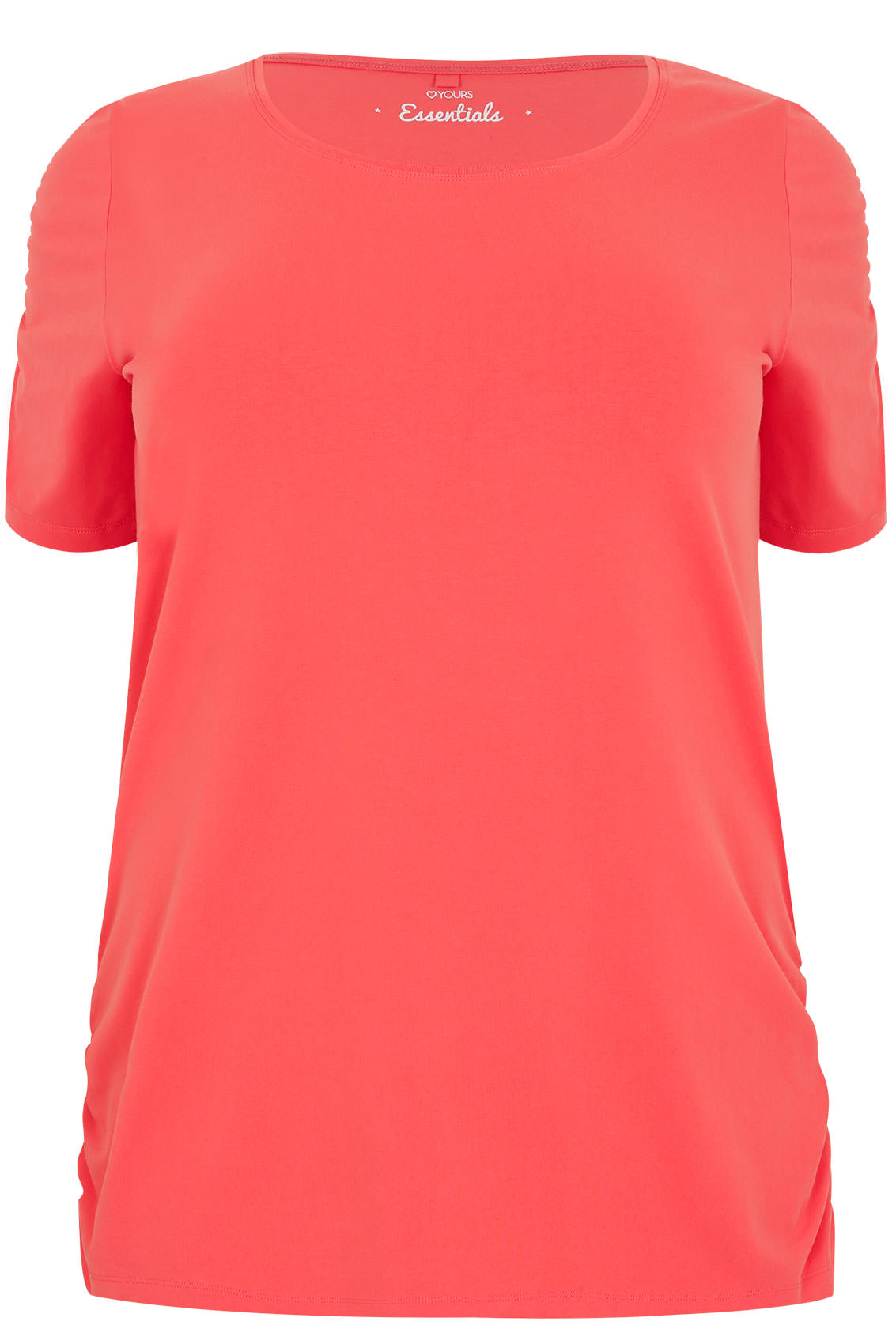 Coral T-Shirt With Ruched Short Sleeves, Plus size 16 to 32