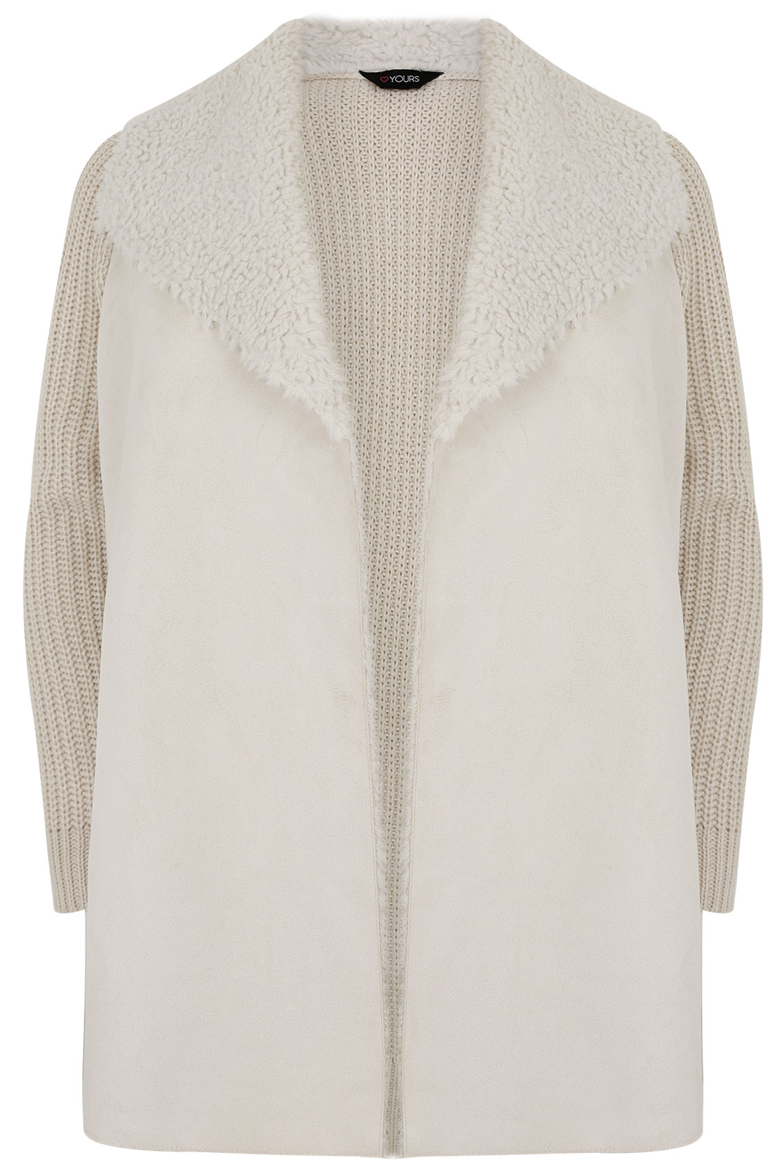 Cream Chunky Knit Cardigan With Shearling Collar Plus Size 16 to 32