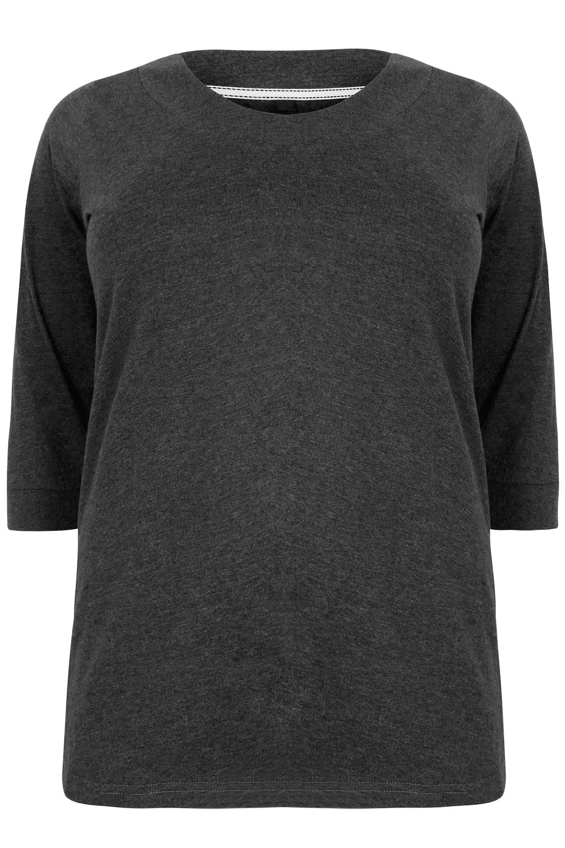Dark Grey Band Scoop Neckline T-Shirt With 3/4 Sleeves plus Size 16 to 32