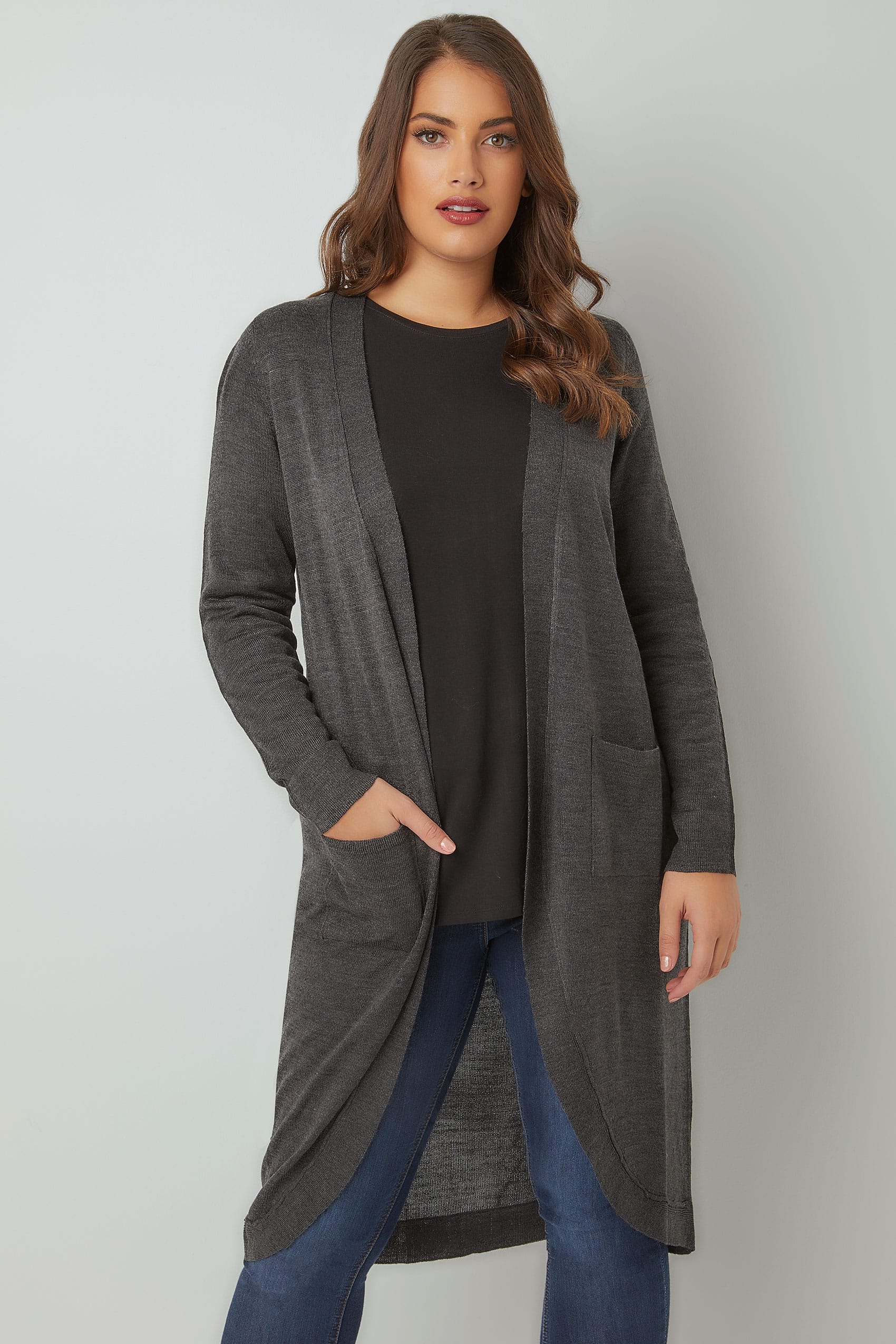 Dark grey cardigan long sweater pattern – Girls clipart, current