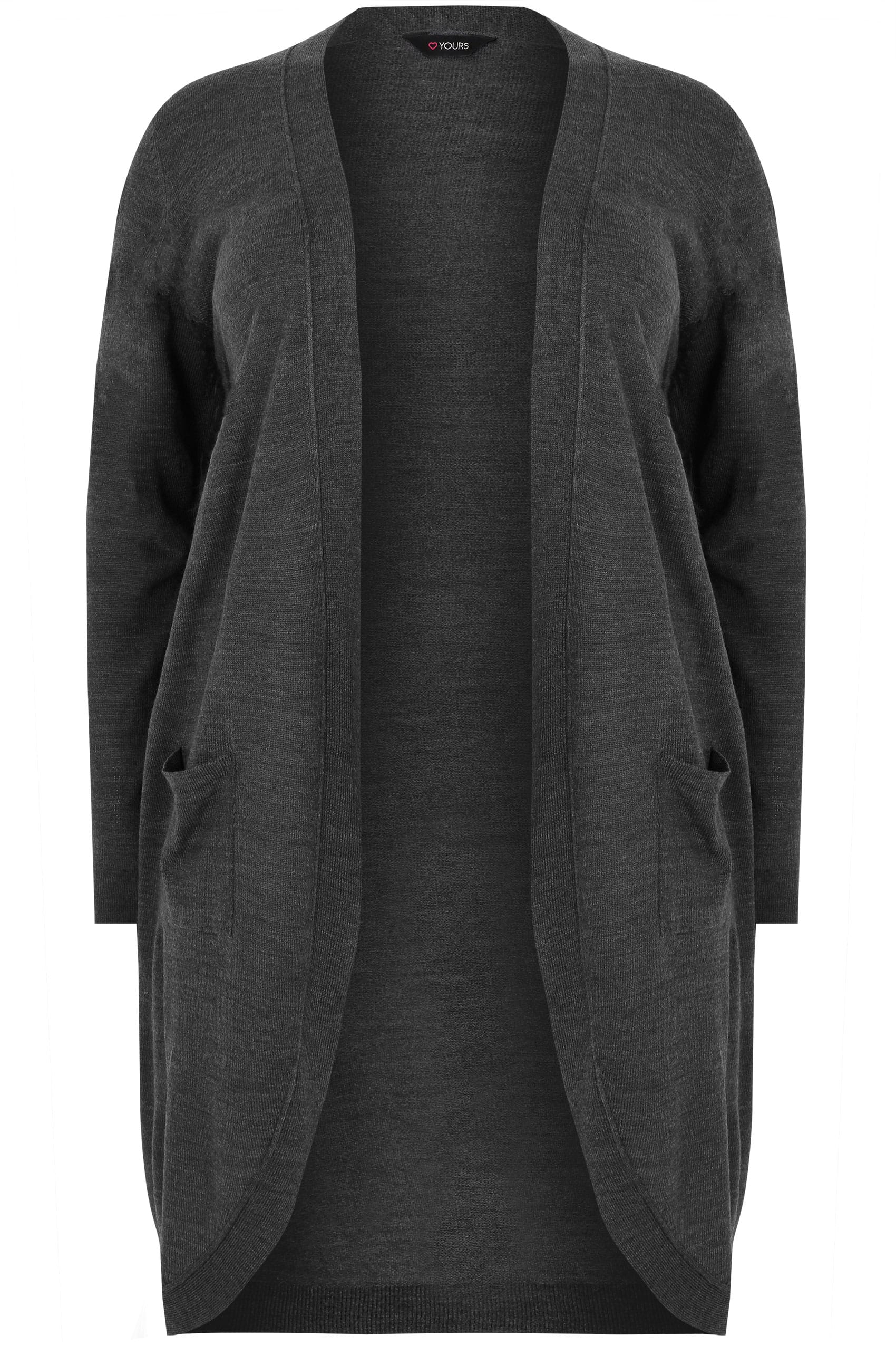 Dark Grey Longline Cardigan With Pockets, Plus size 16 to 36