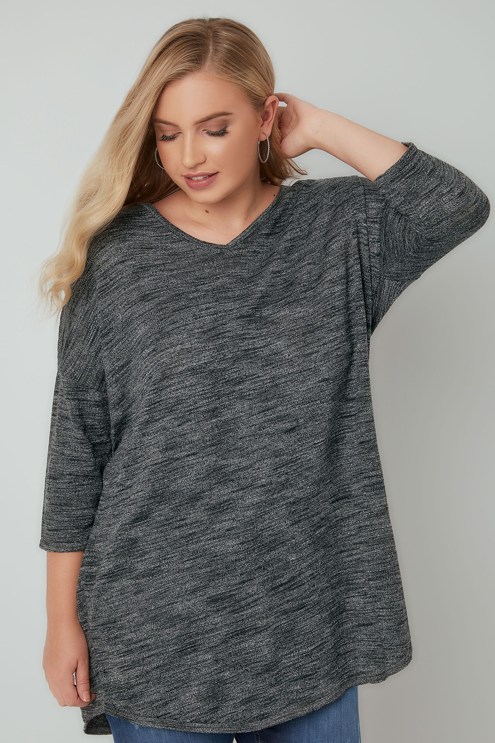 Dark Grey Longline Knitted Top With Cross Over Straps, Plus size 16 to 36