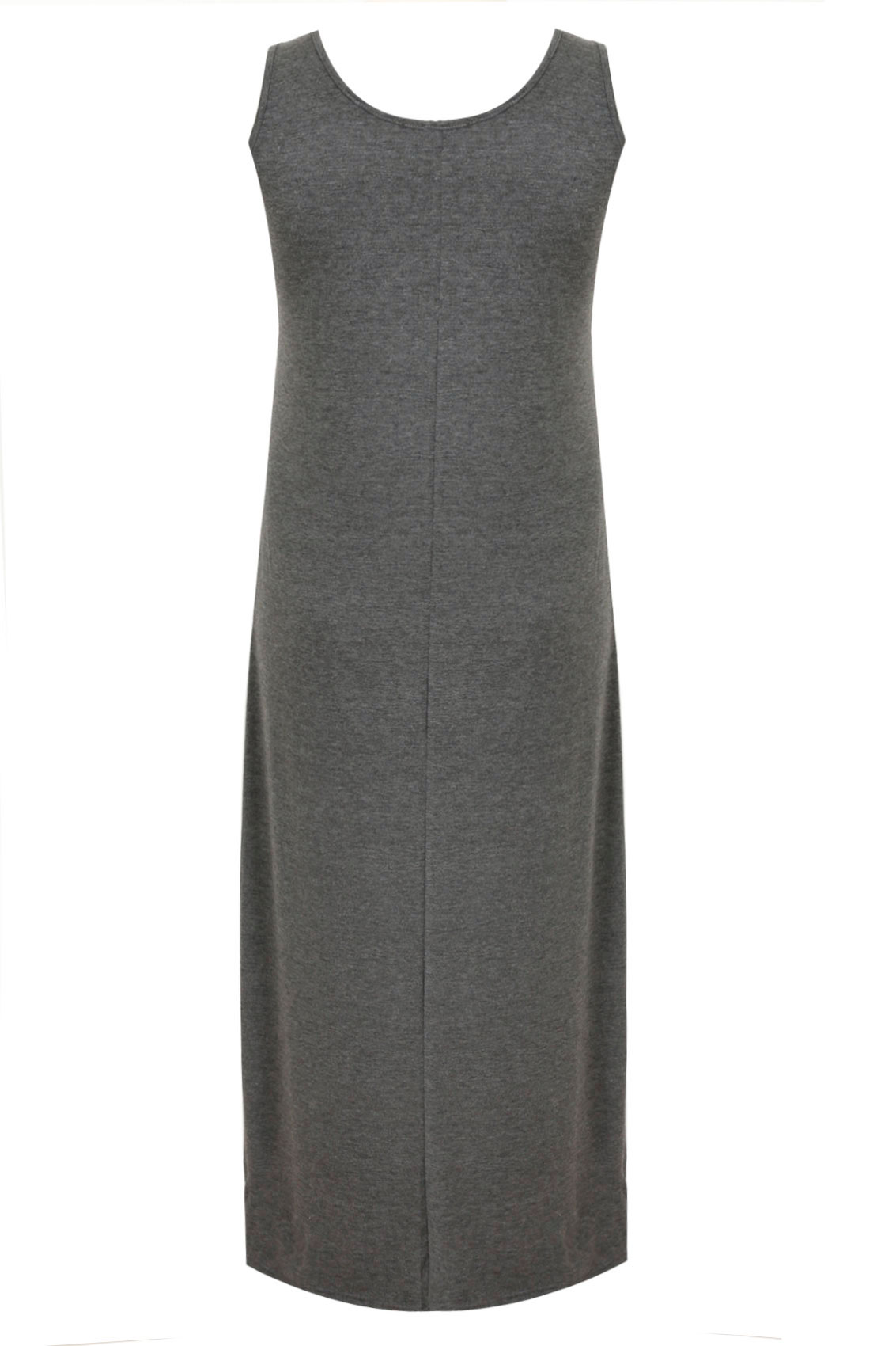 Dark Grey Marl Plain Sleeveless Jersey Maxi Dress Plus Size 16 to 32