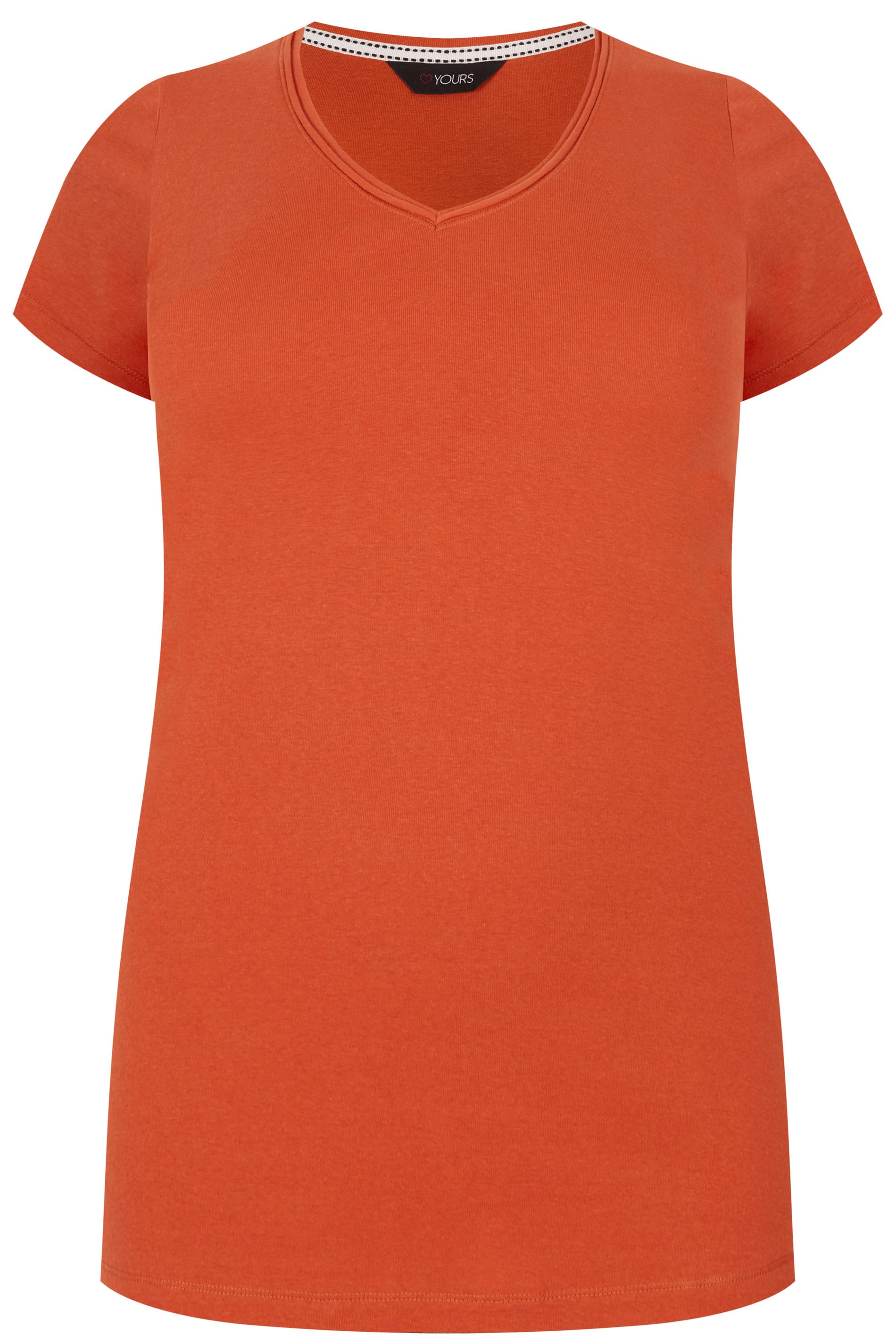 Dark Orange Basic V-Neck T-Shirt, plus size 16 to 36