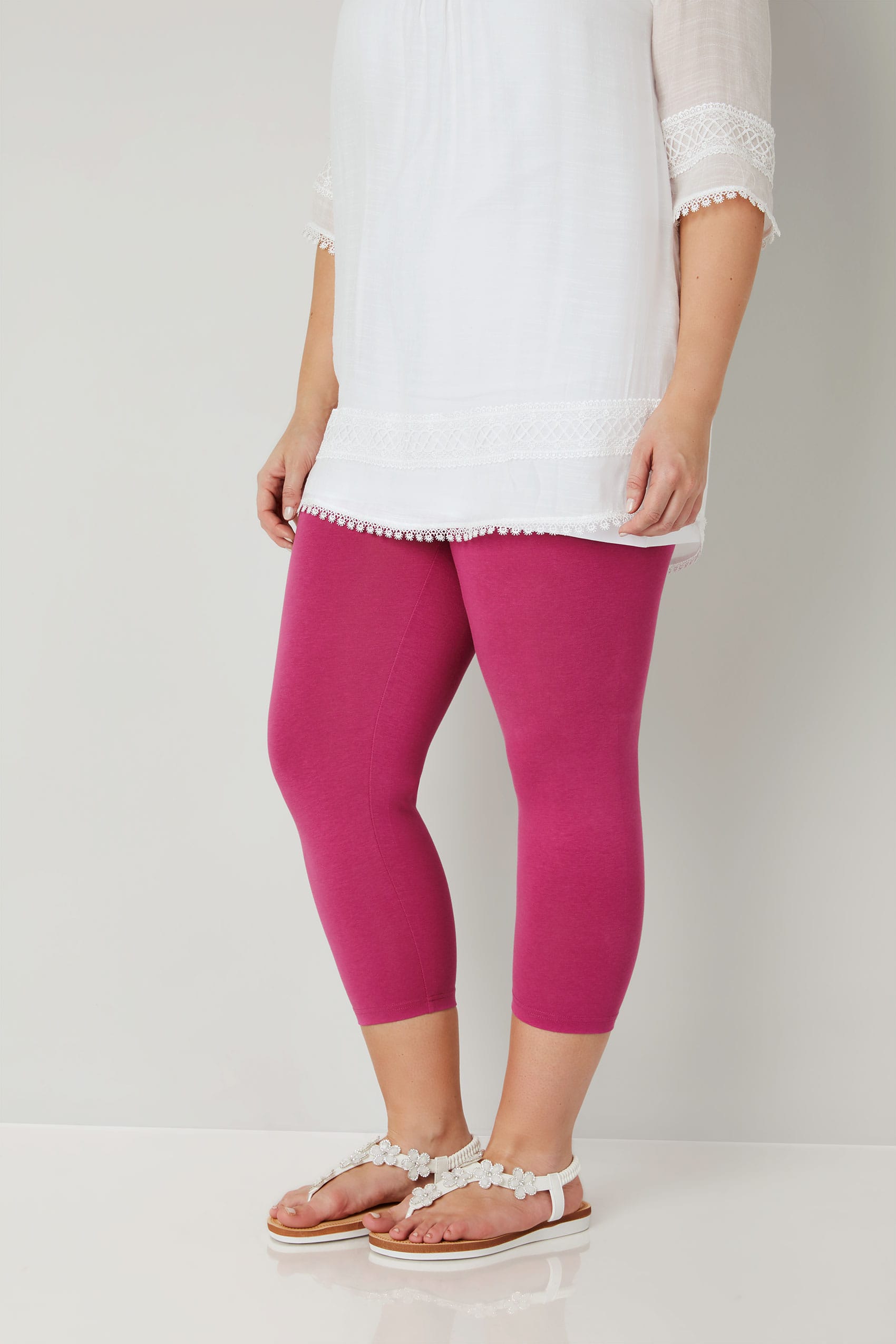 Dark Pink Cotton Essential Cropped Leggings, plus size 16 to 36