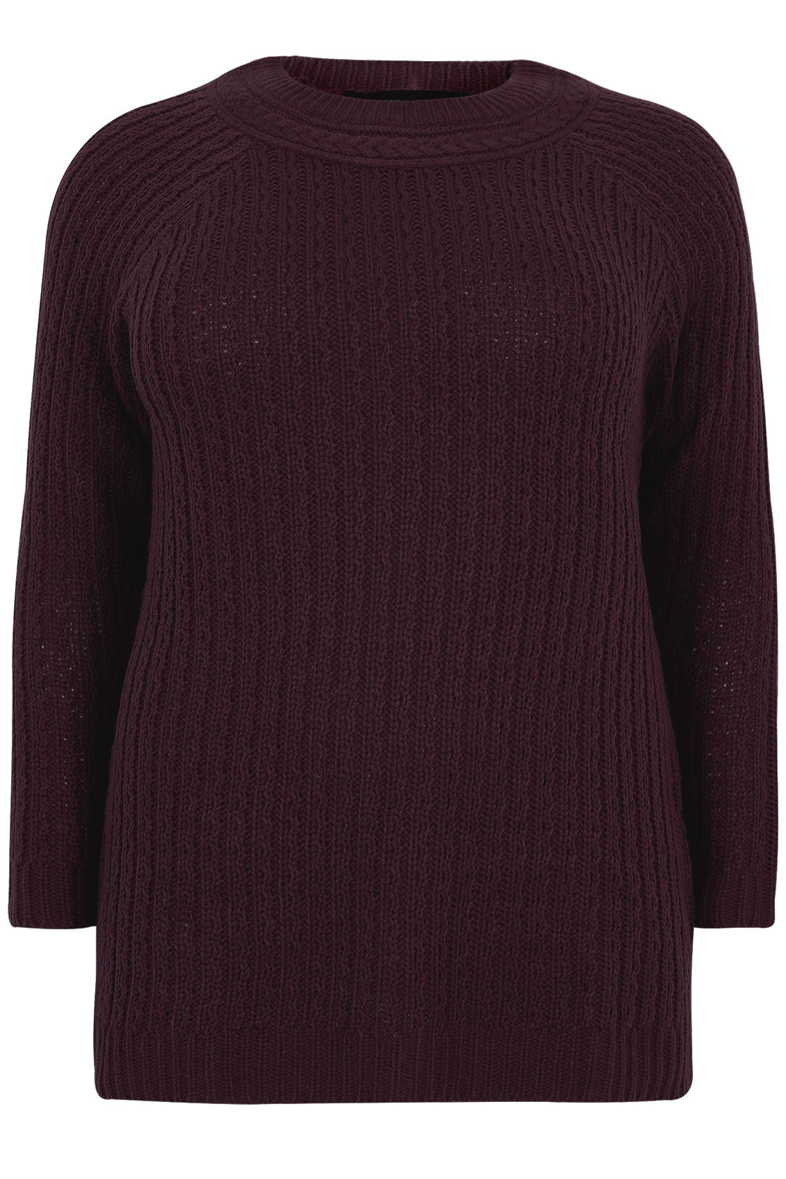 Dark Purple Cable Knit Long Sleeve Jumper Plus Size 16 to 32