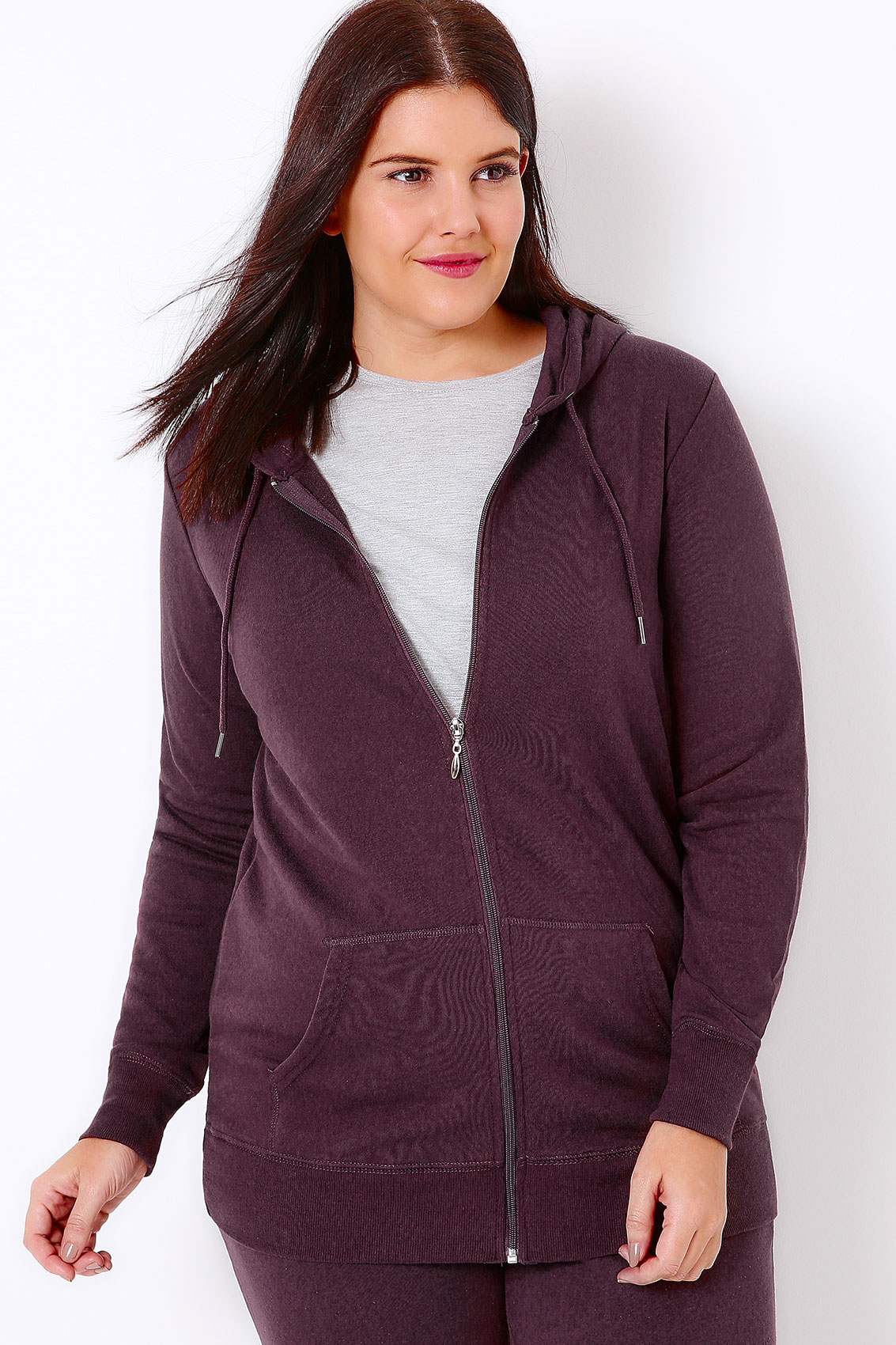 Dark Purple Hoodie With Zip Fastening, Plus Size 16 to 36