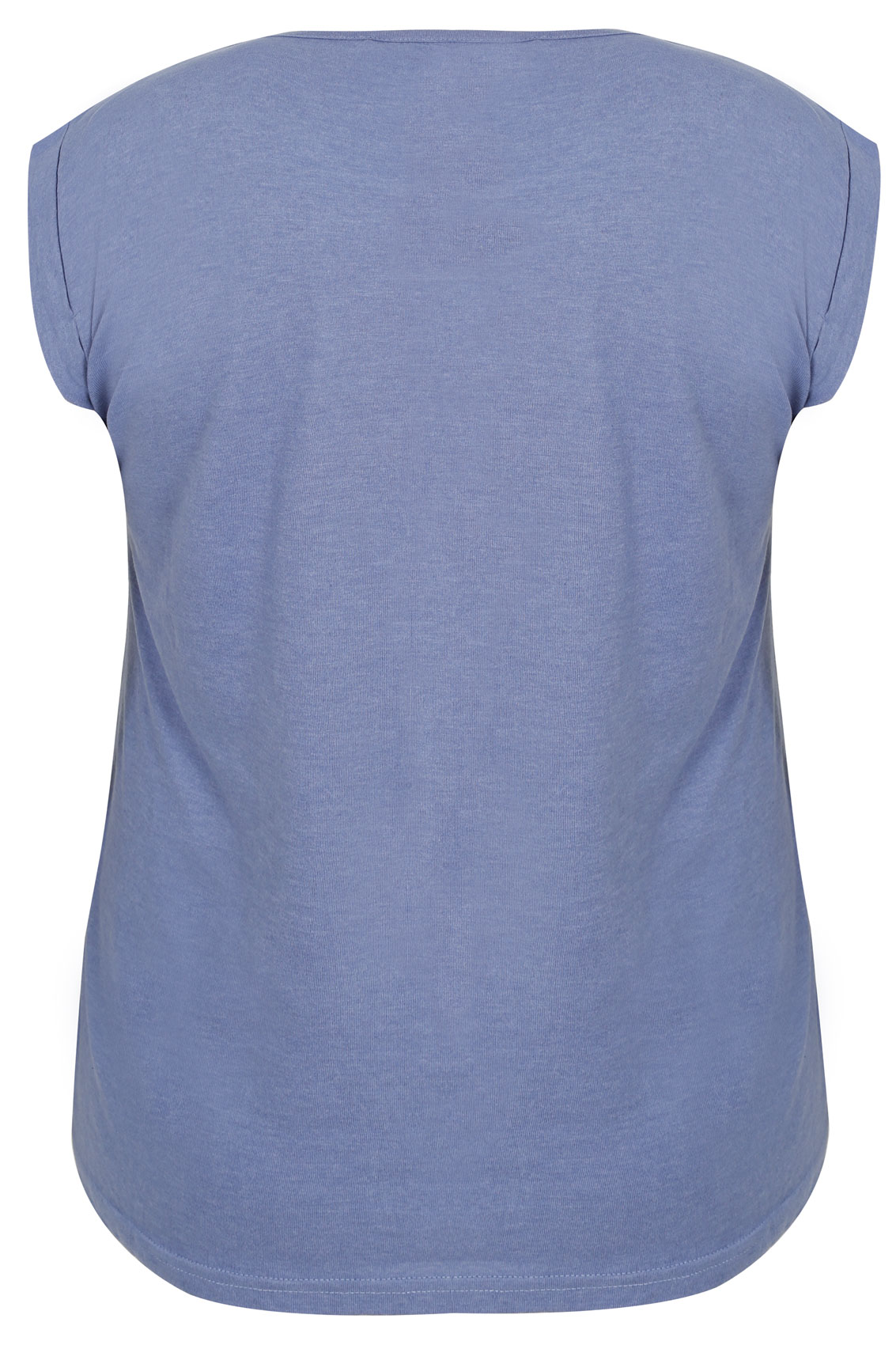 Denim Marl Basic T-Shirt With Turn-Back Short Sleeves Plus Size 16 to 32