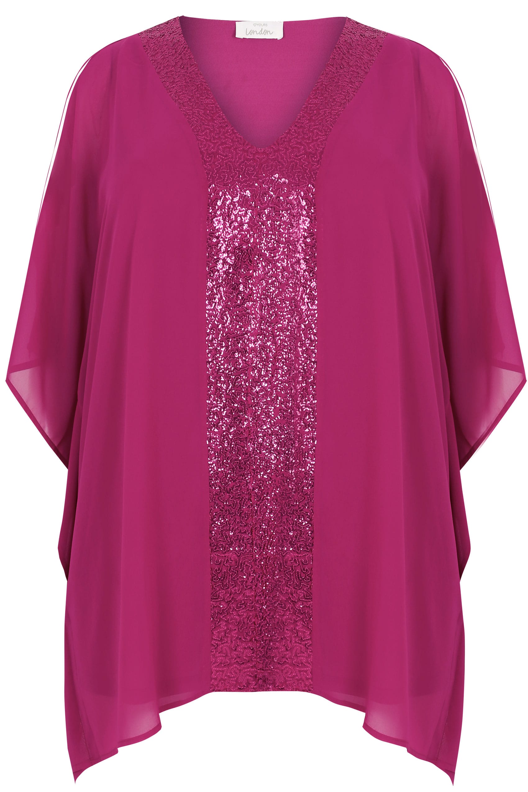 Fuchsia Pink Sequin V-Neck Blouse With Cold Shoulders, Plus size 16 to 32