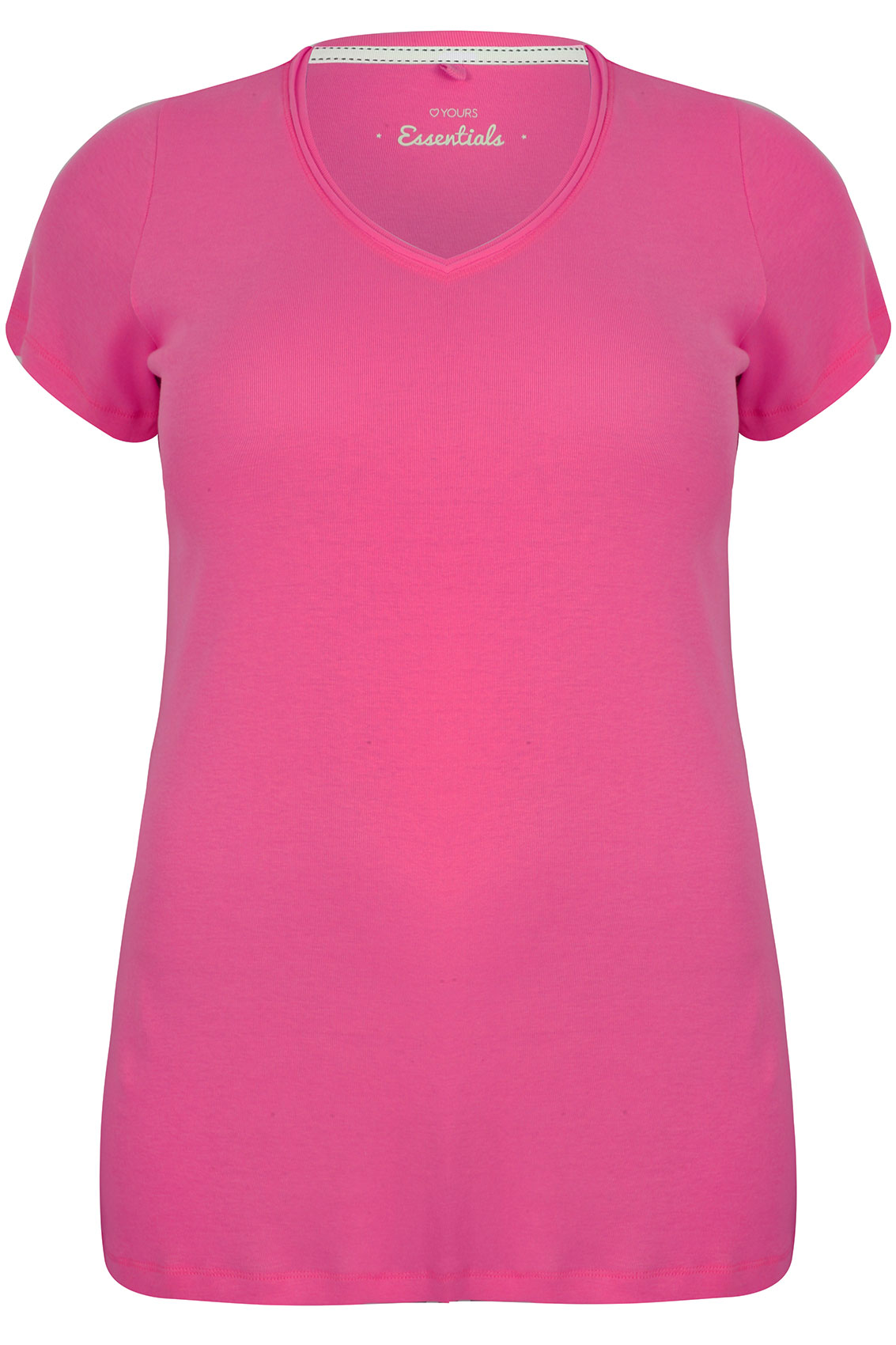 Fuchsia Pink Short Sleeved V-Neck Basic T-Shirt