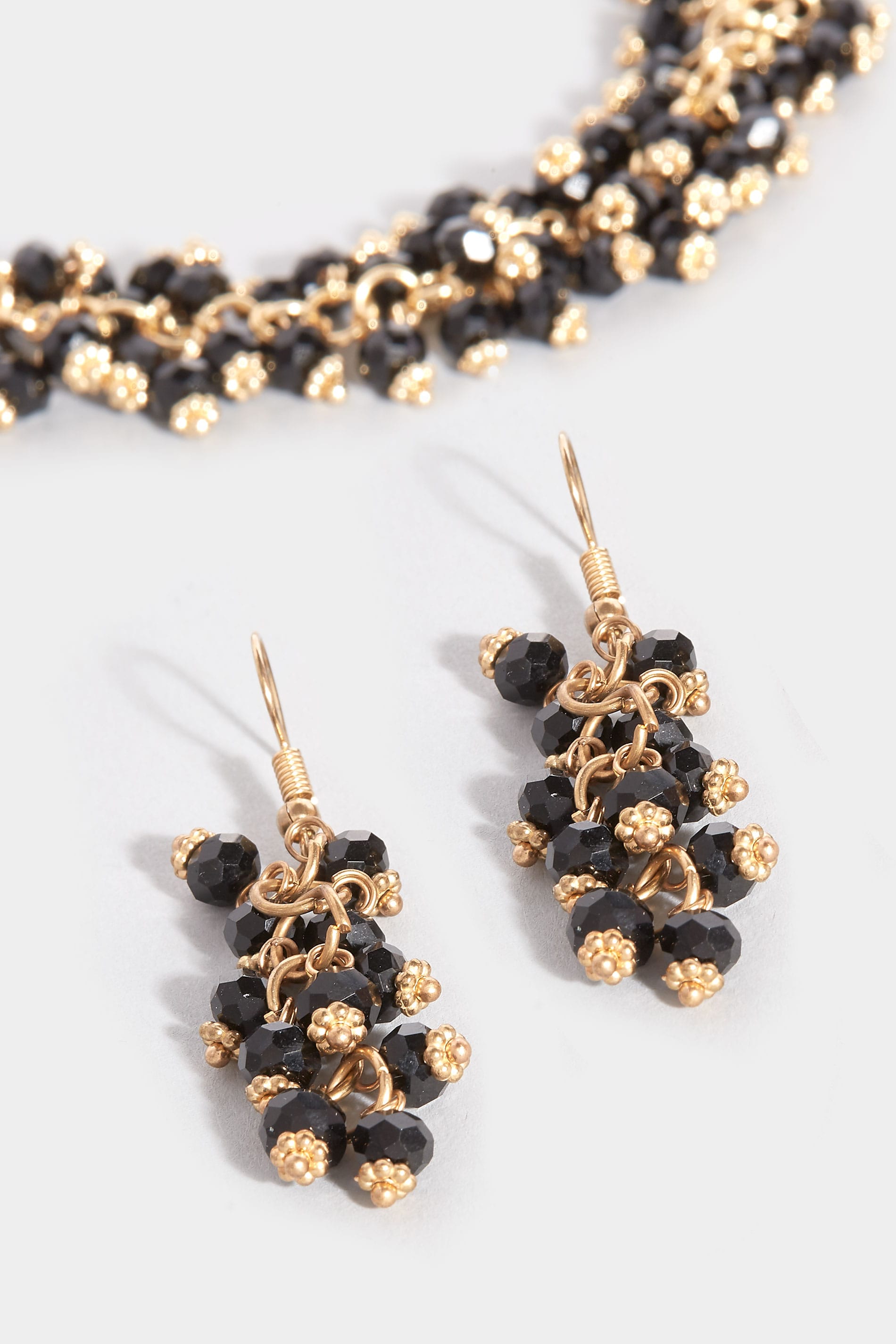 Gold & Black Beaded Necklace & Earrings Set