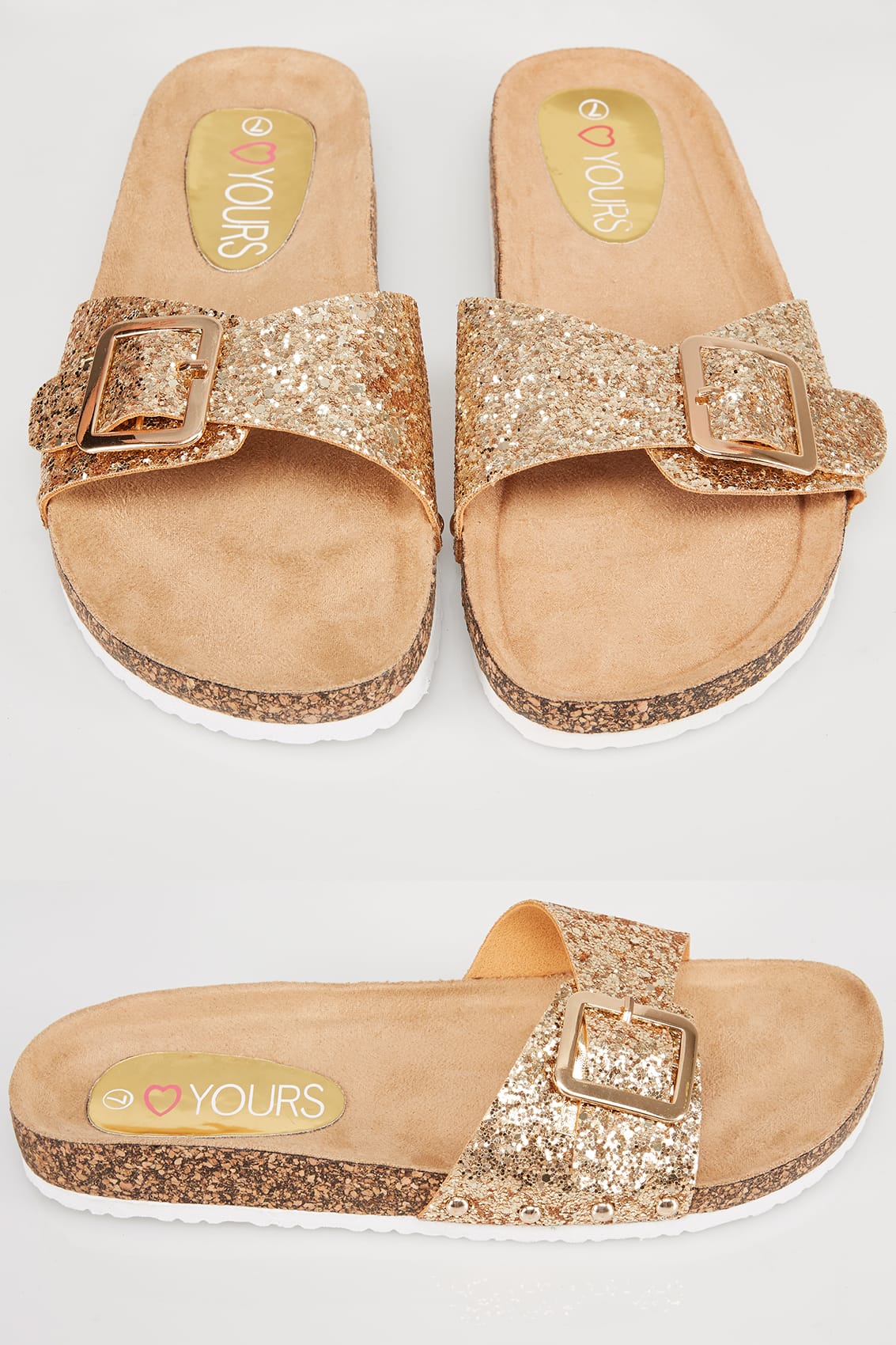 Goldene Kork Sandalen Mit Glitzereffekt Und Weiter