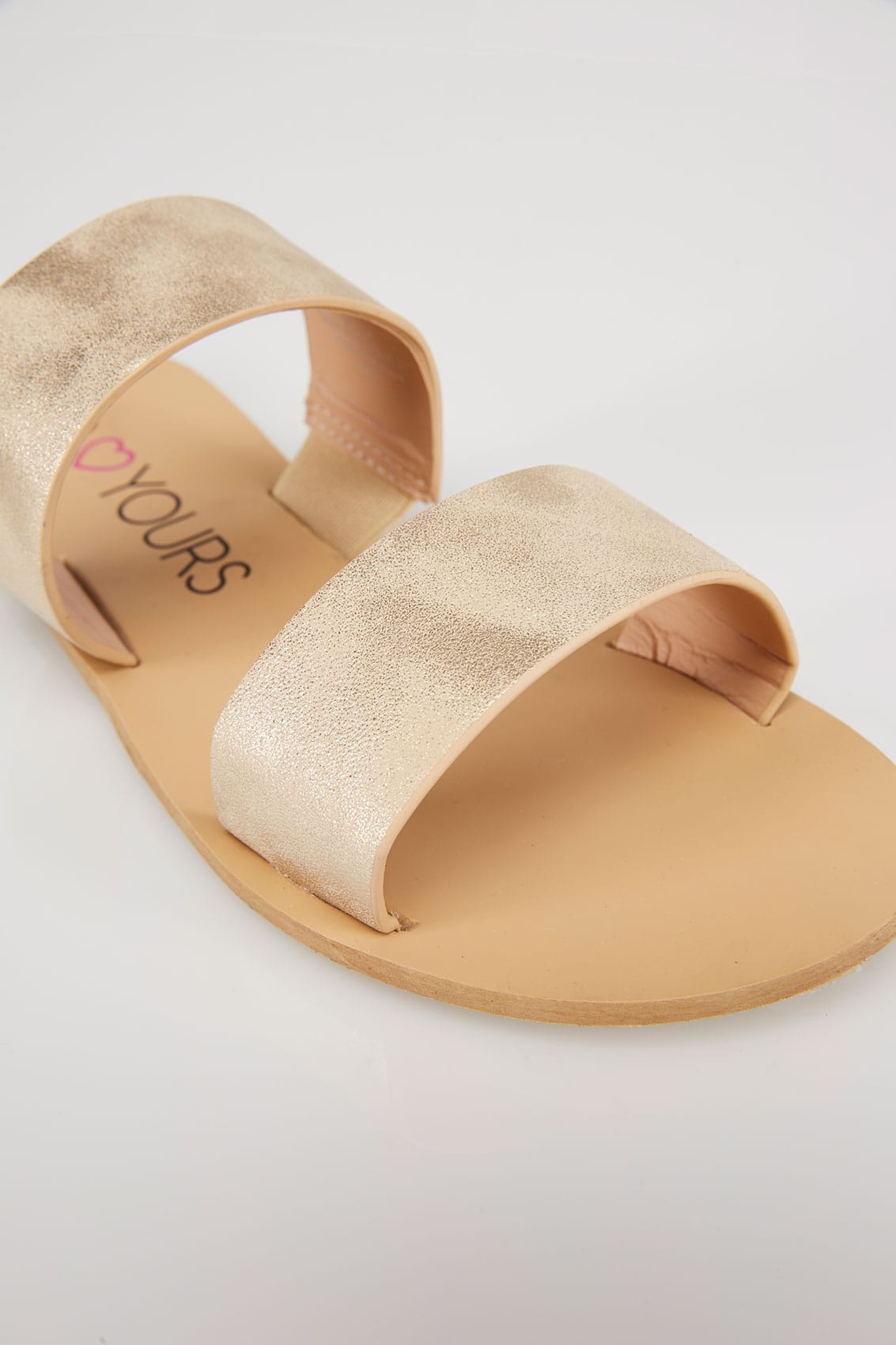 Gold Metallic Two Strap Slip On Flat Sandals In EEE Fit 4EEE, 5EEE ...