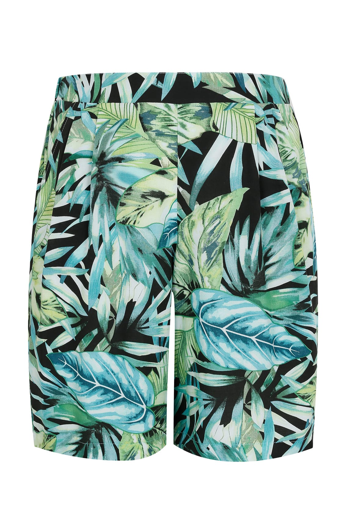 Green & Black Tropical Palm Print Flat Front Shorts With Pockets plus ...