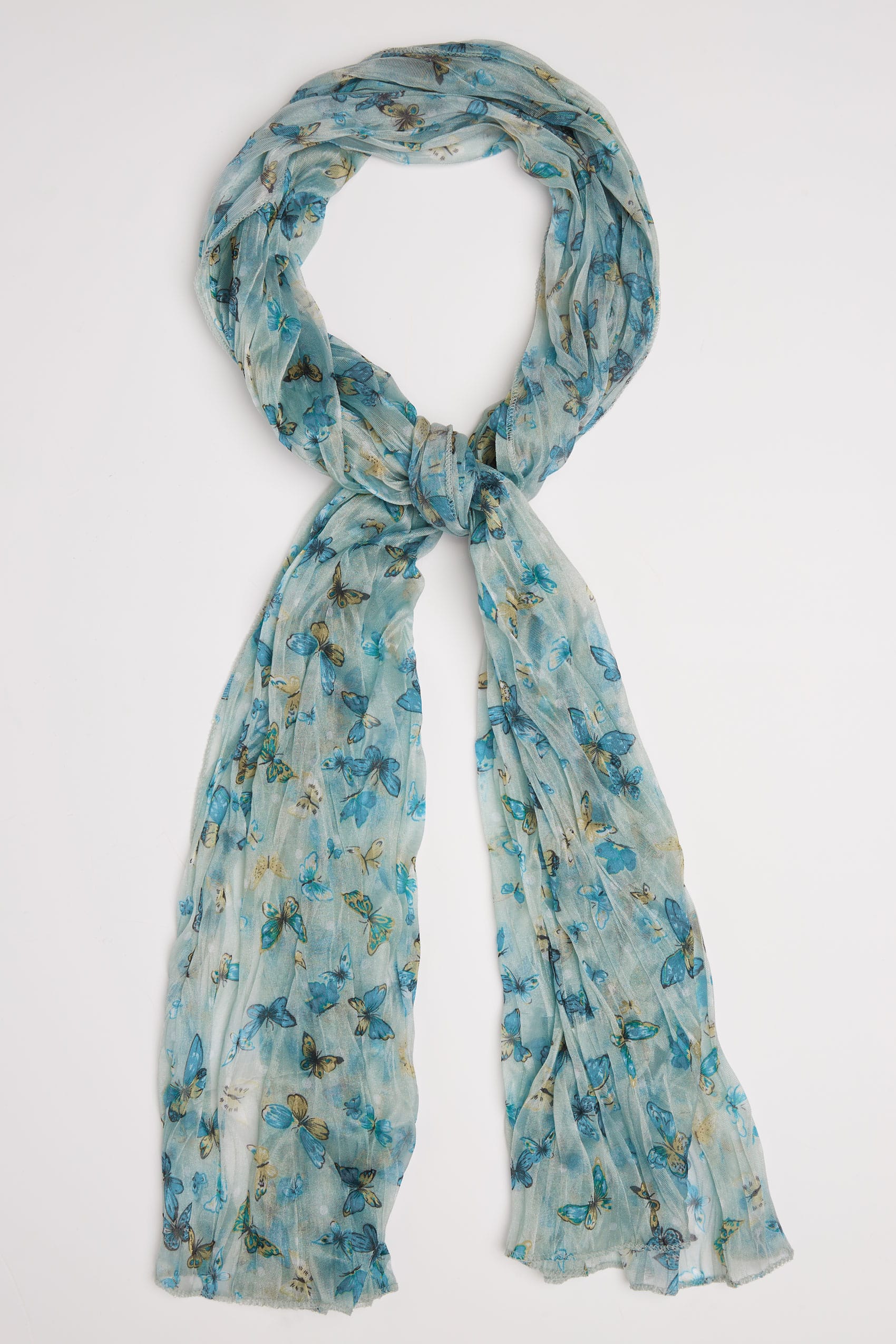 Green & Blue Butterfly Print Crinkled Scarf