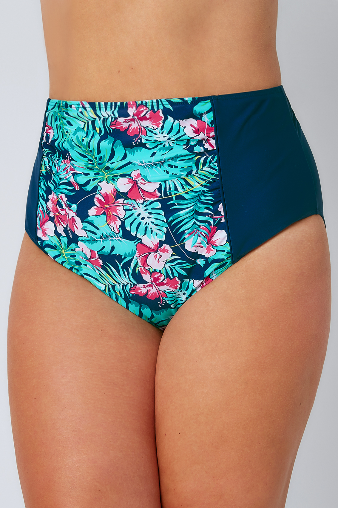 Green & Blue Tropical Orchard Print High Waisted Bikini Brief, Plus size 16 to 321133 x 1700