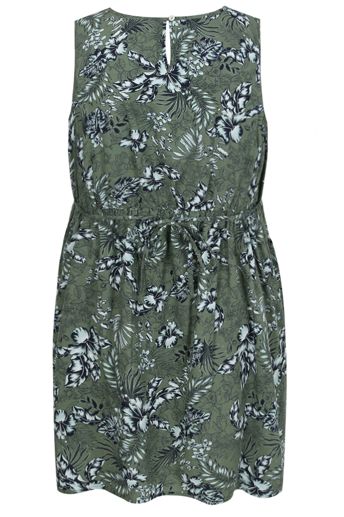 Green Botanical Palm Print Sleeveless Dress With Pockets Plus Size 14 to 32