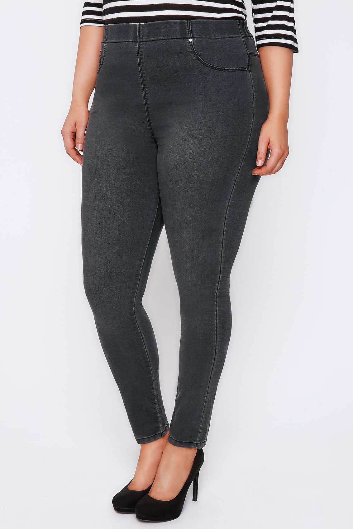 Grey Faded Denim Jeggings Plus Size 16 to 32