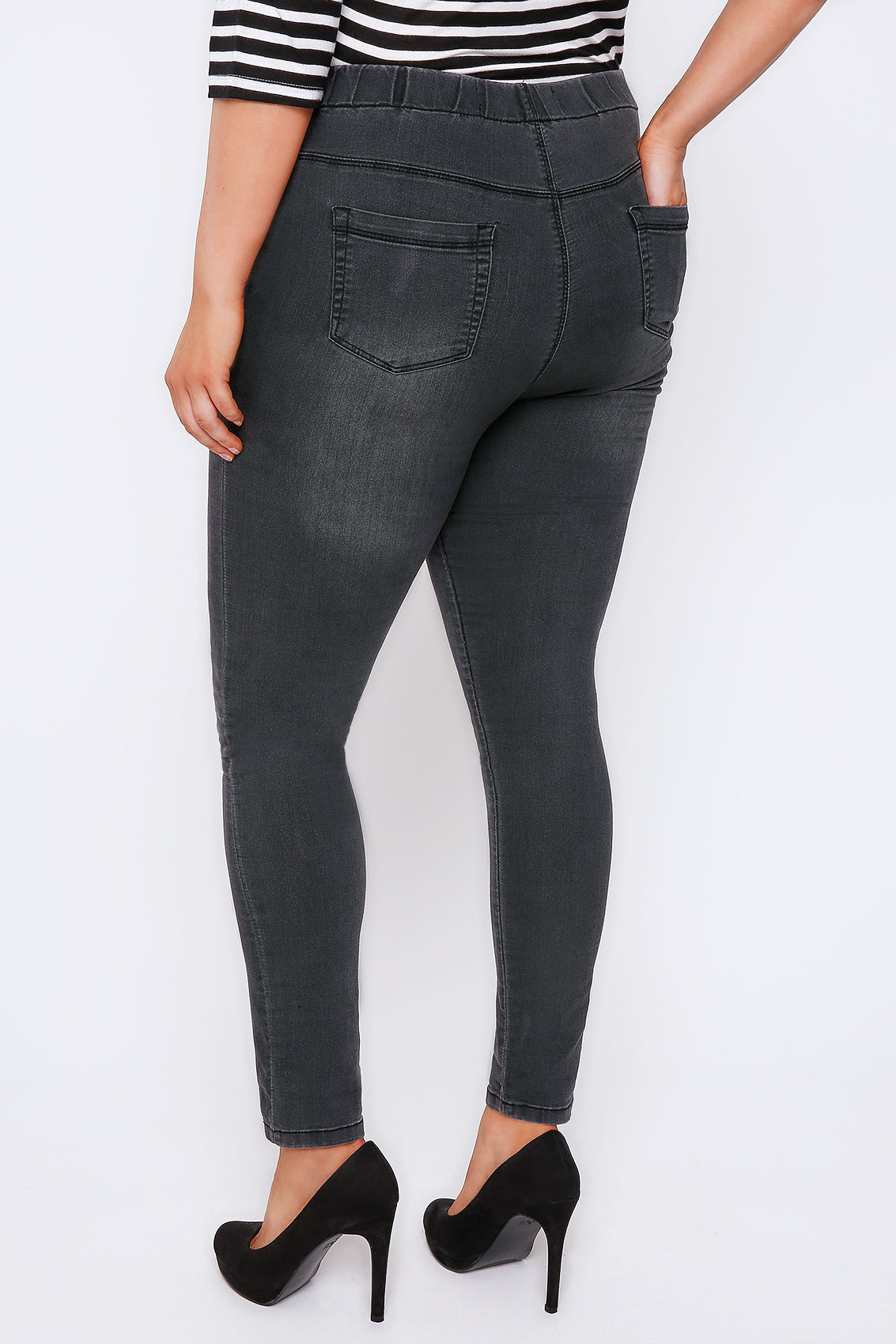 Grey Faded Denim Jeggings Plus Size 16 to 32