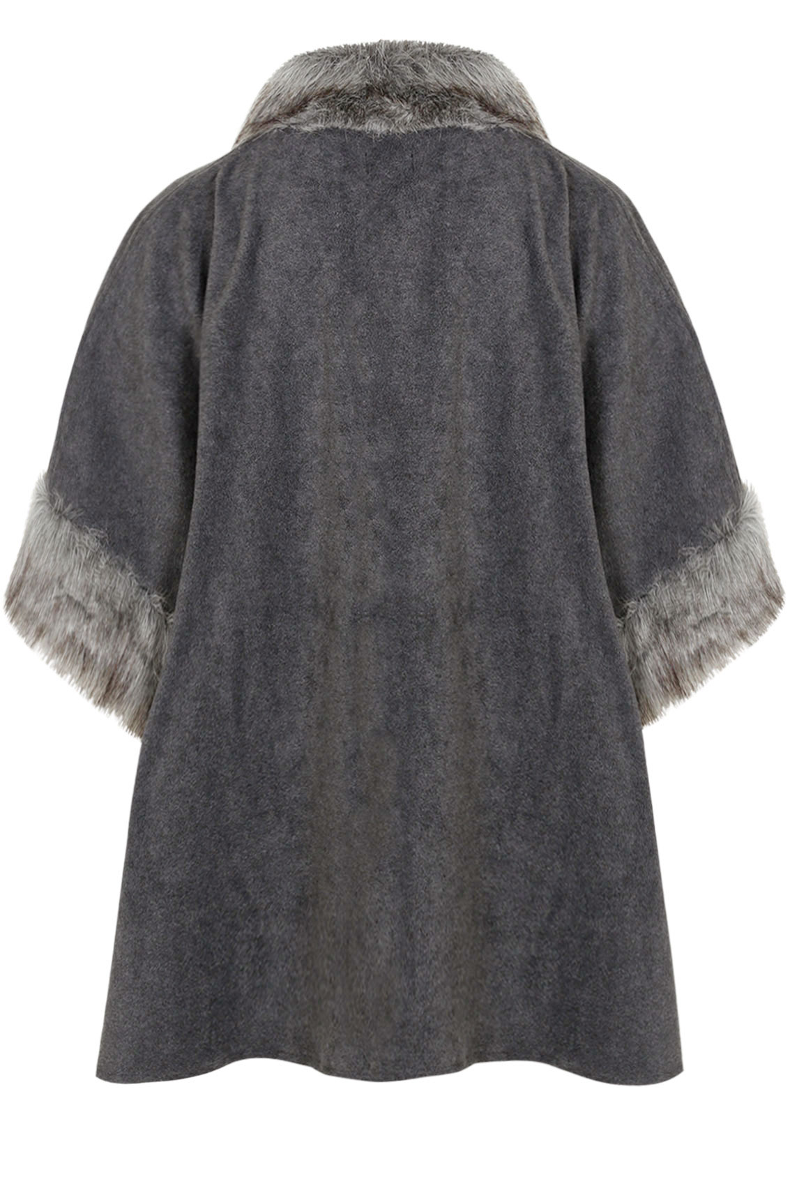 Grey Fleece Wrap With Fur Collar & Sleeves, Plus Size 16 to 28