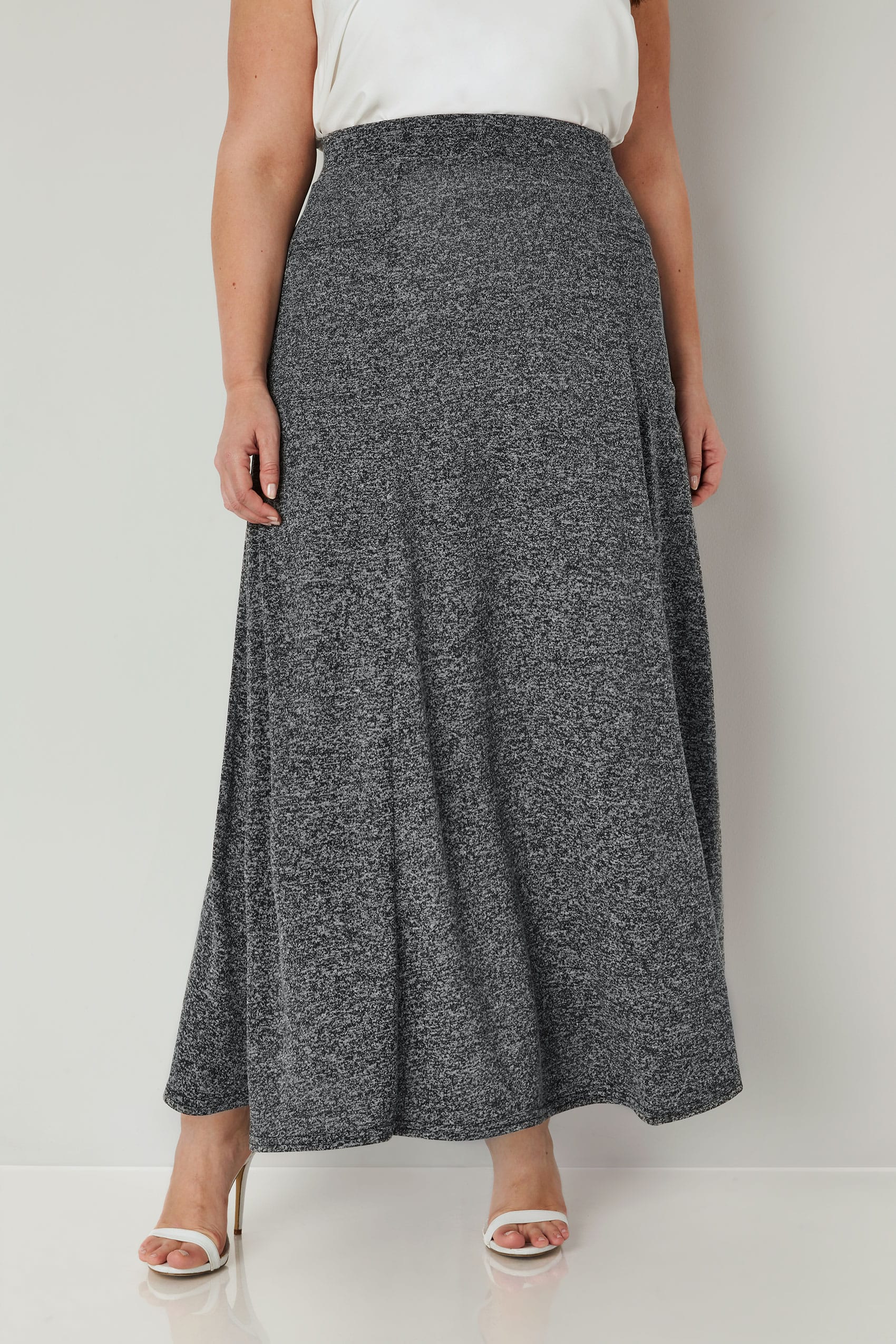 Grey Knitted Maxi Skirt With Pockets , Plus size 16 to 36