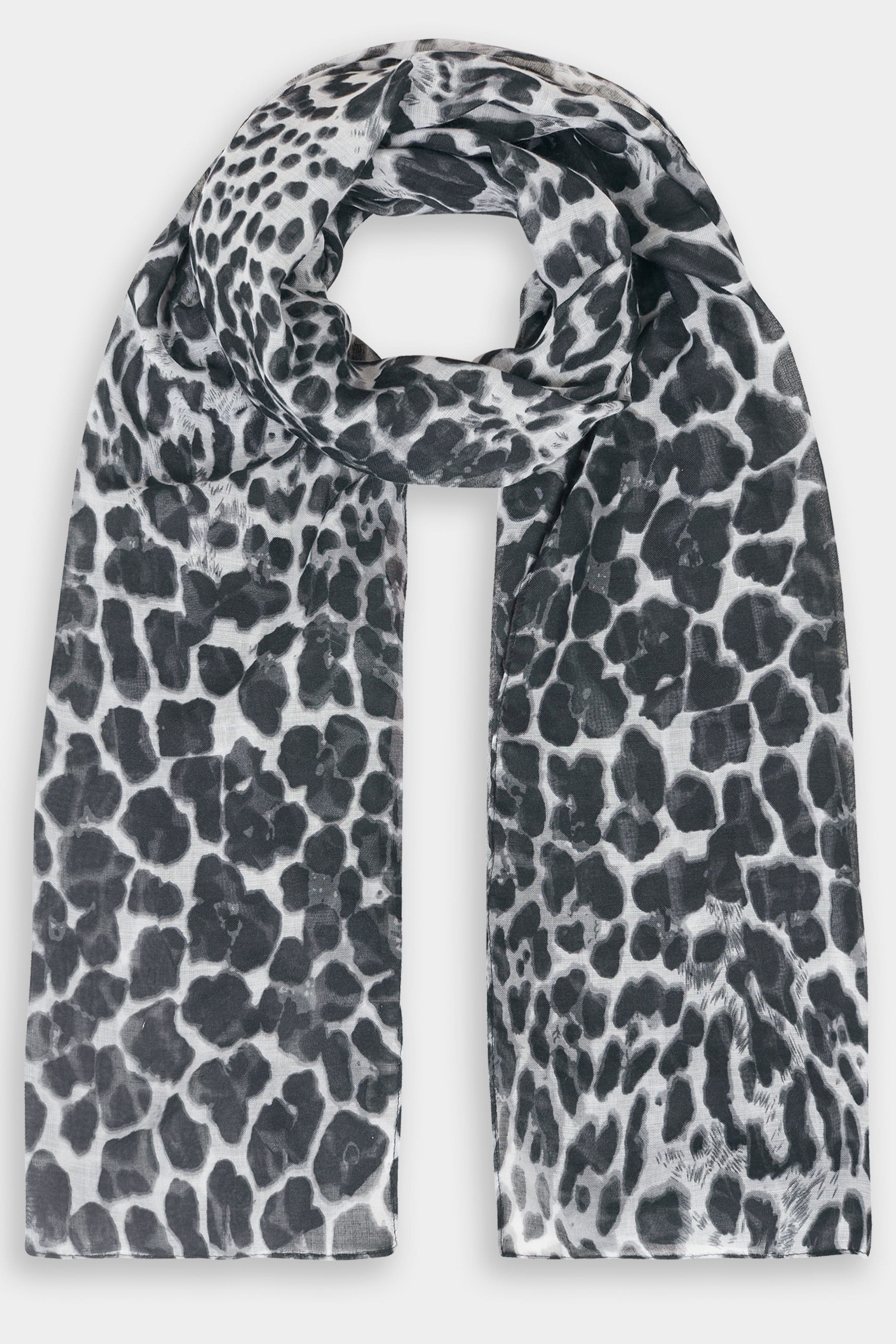 Grey Leopard Print Scarf, One size