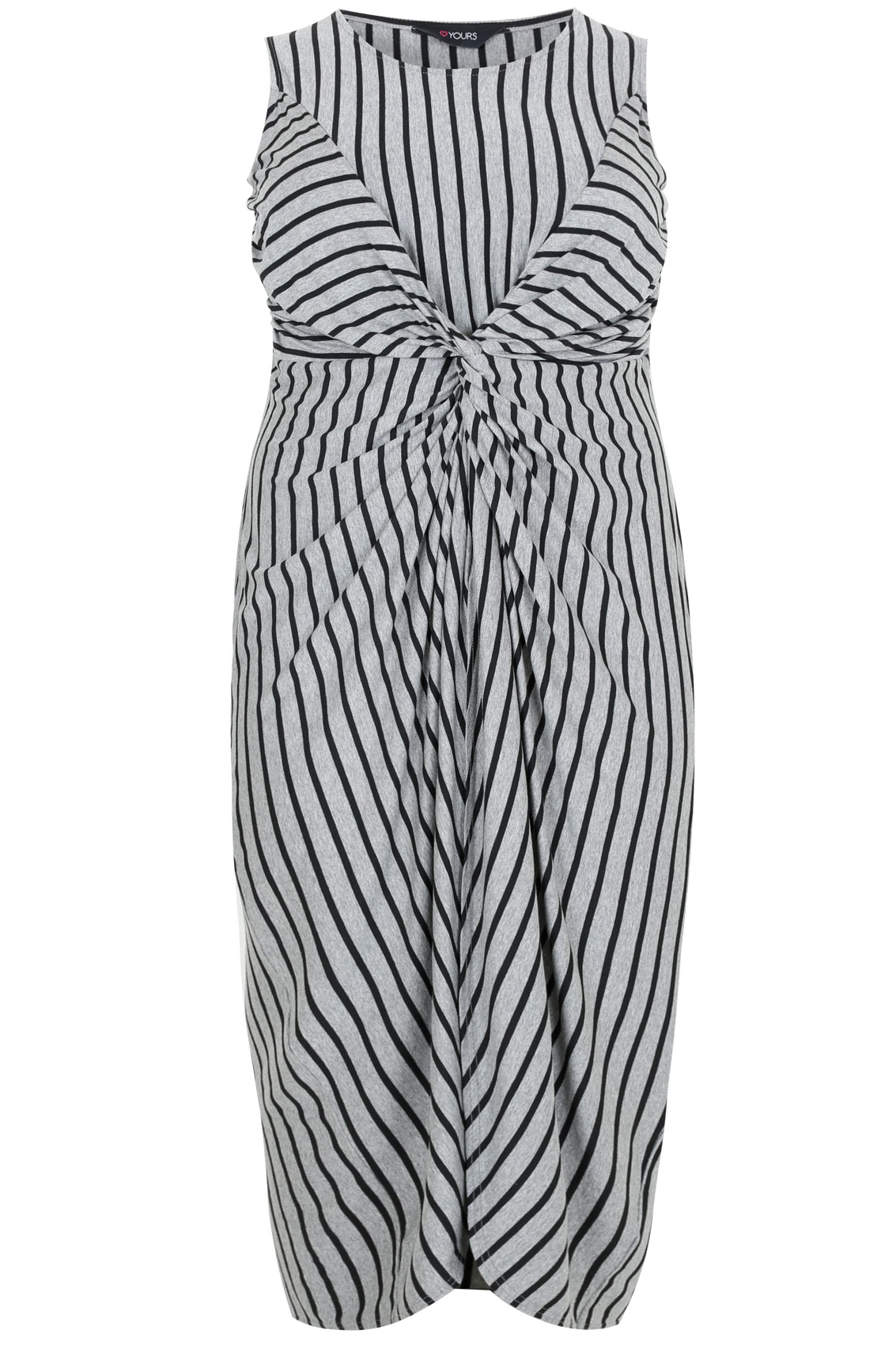 Grey Marl & Black Maxi Dress With Twisted Knot Front Detail Plus Size ...
