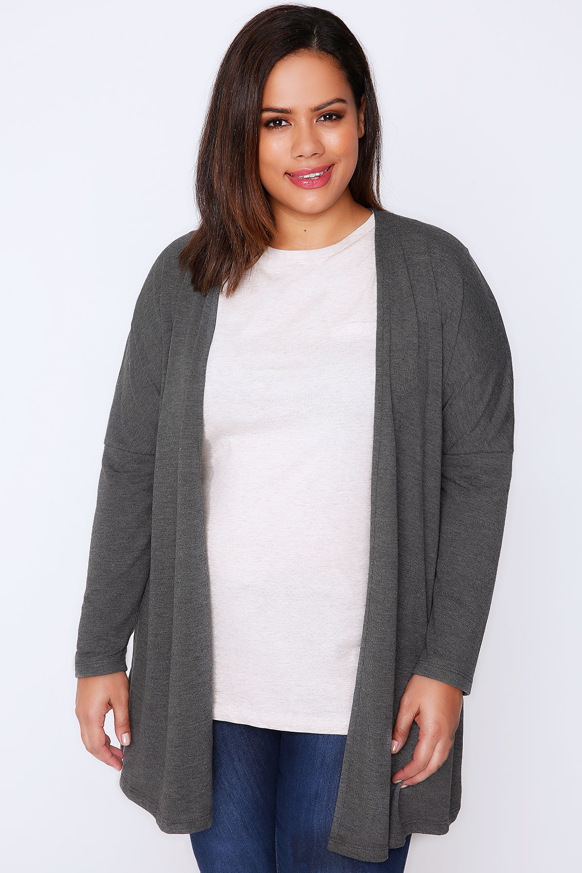 Grey Marl Long Sleeved Soft Knit Cardigan Plus Size 16 to 36