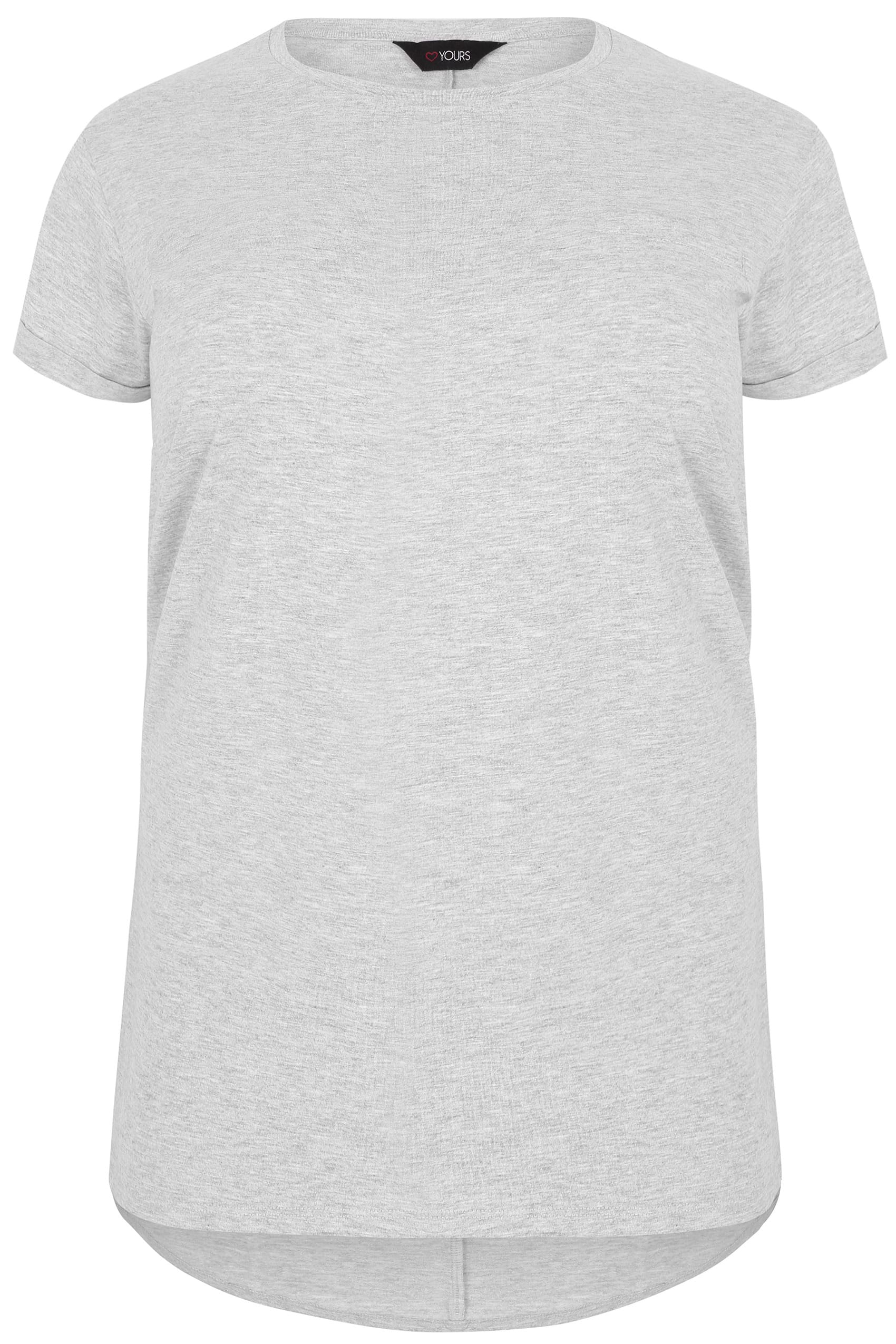 Grey Marl Mock Pocket T-Shirt With Curved Hem, Plus size 16 to 36