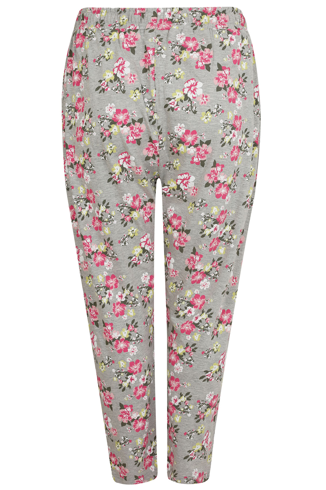 Grey & Pink Floral Print Pyjama Bottoms Plus Size 14 to 36