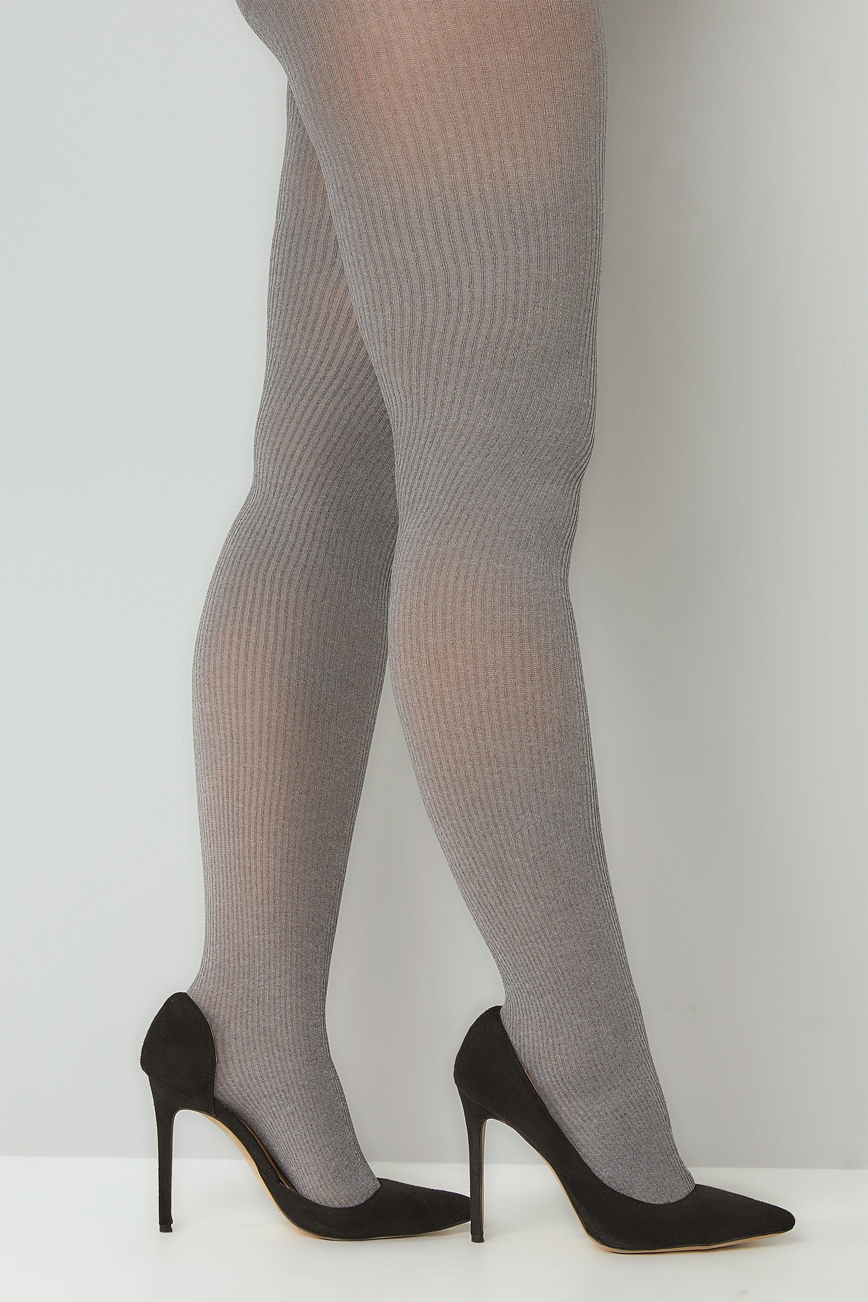 Grey Ribbed Tights Plus Size 16 20 22 26 28 30