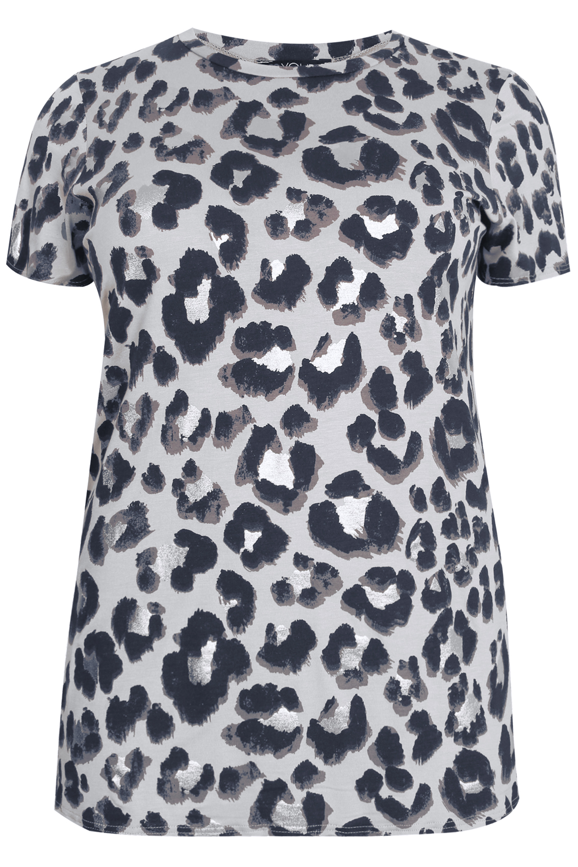 Grey & Silver Leopard Print Top With Side Slits, Plus Size 16 to 32