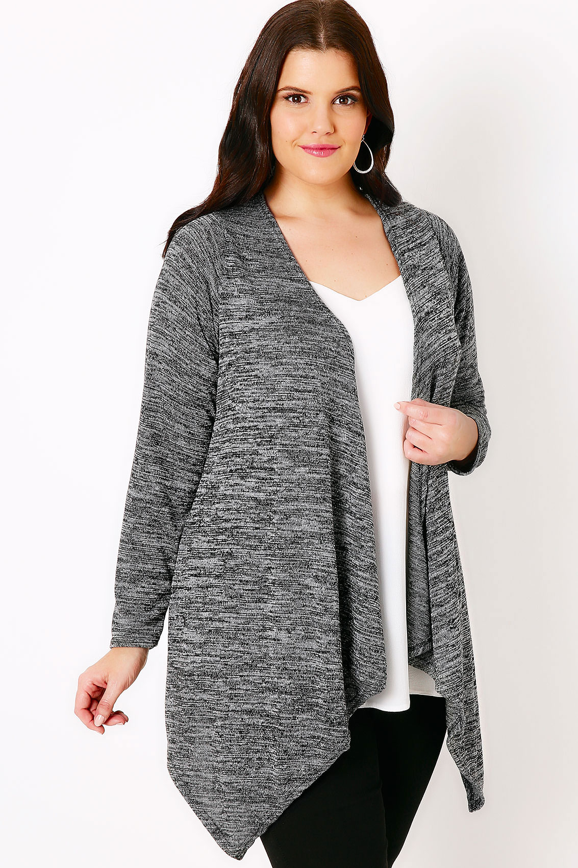 Grey Sparkle Cardigan With Waterfall Front, Plus size 16 to 36