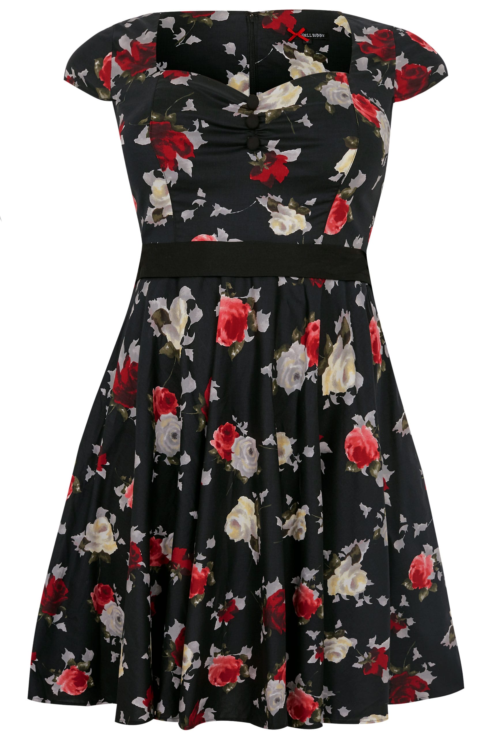 HELL BUNNY Black & Multi Floral Print Arabella Dress, Plus size 16 to 36