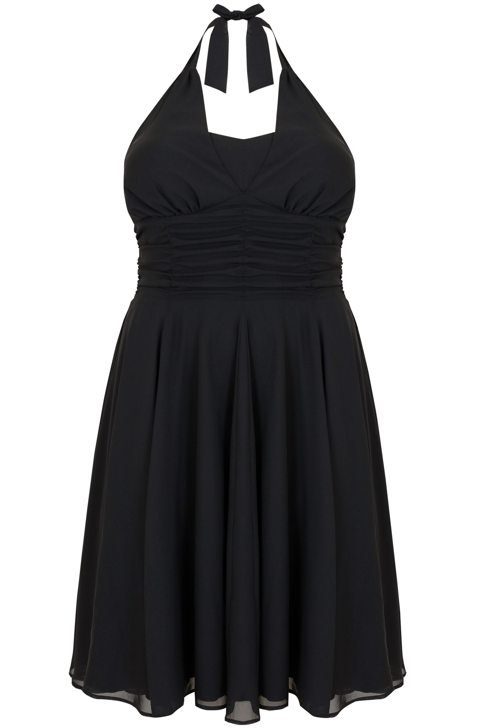 HELL BUNNY Black Ruched Chiffon 50s Style Monroe Halter Midi Dress plus ...