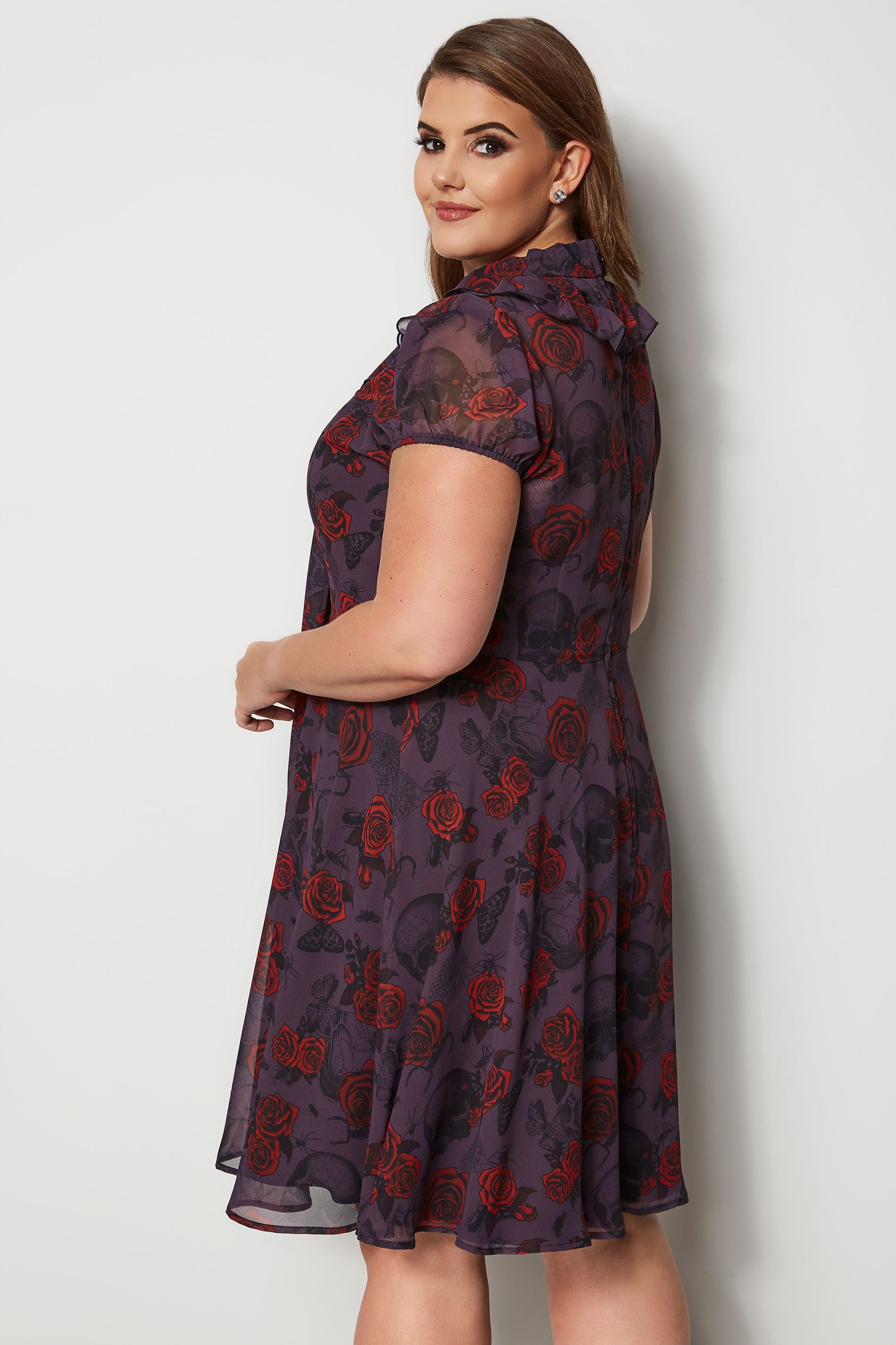 hell-bunny-grey-rose-insect-print-clarice-dress-plus-size-16-to-32