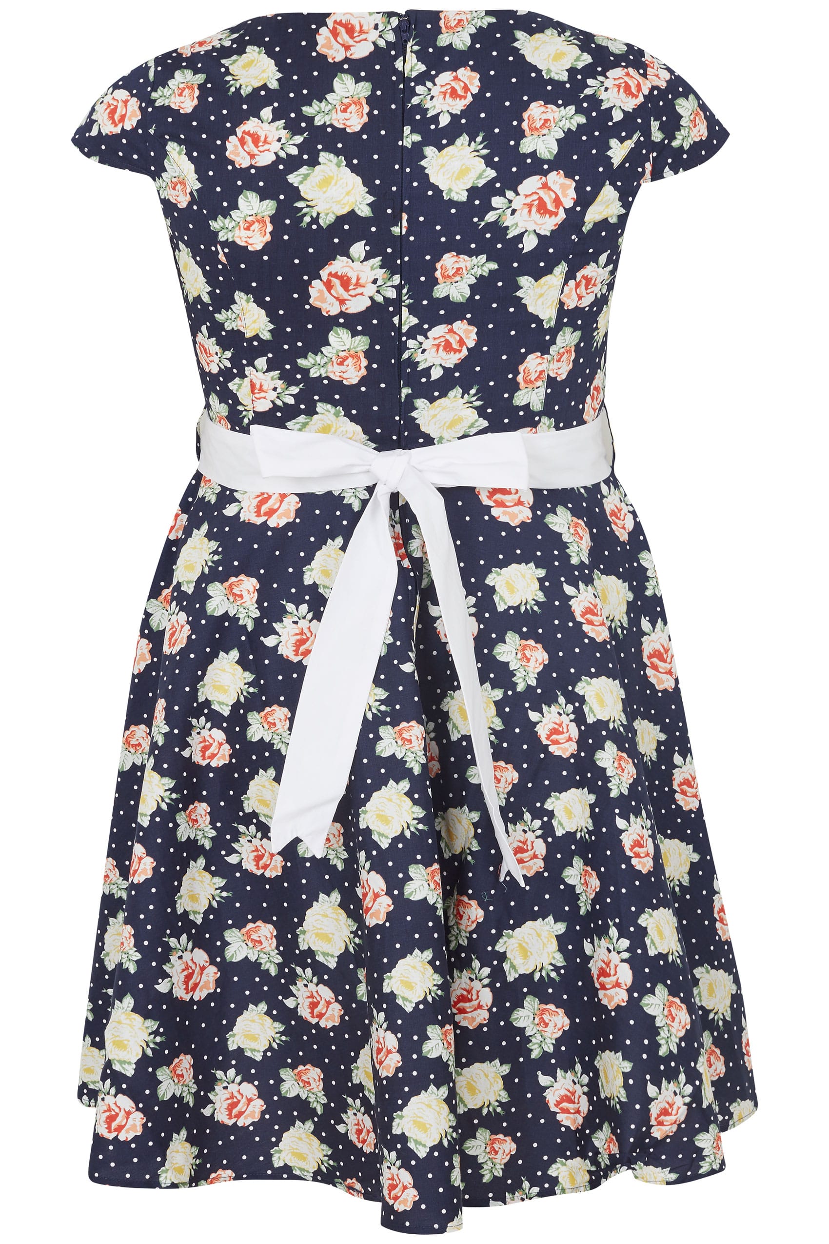 HELL BUNNY Navy Floral Print Cassie Dress With Self Tie Waist, plus ...
