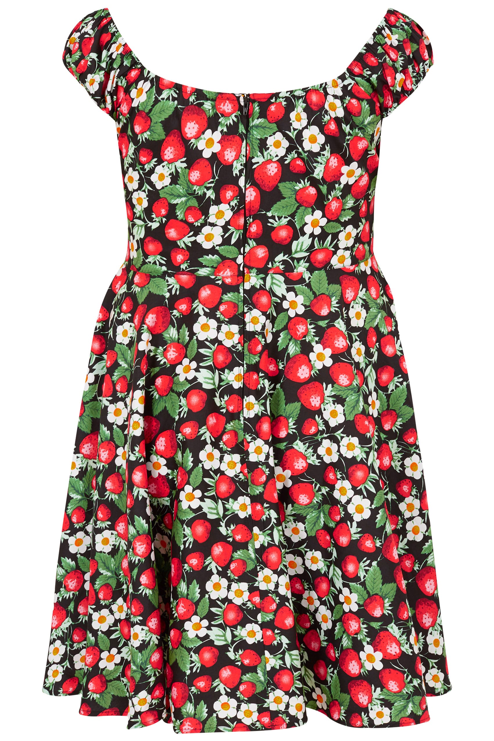 HELL BUNNY Red & Black Strawberry Bardot Dress, plus size 16 to 32