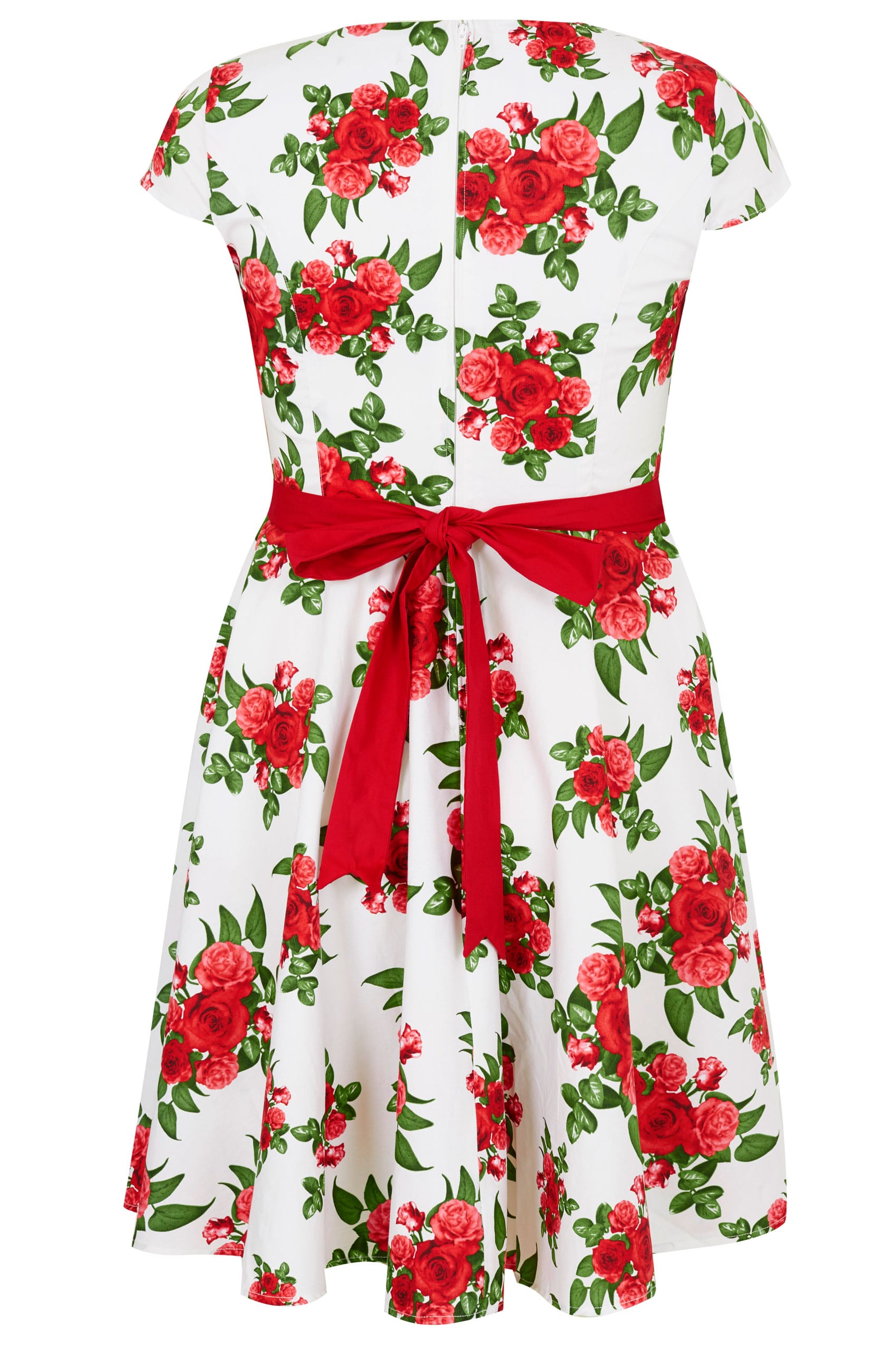 HELL BUNNY White & Red Rose Print Lorene Dress, plus size 16 to 32