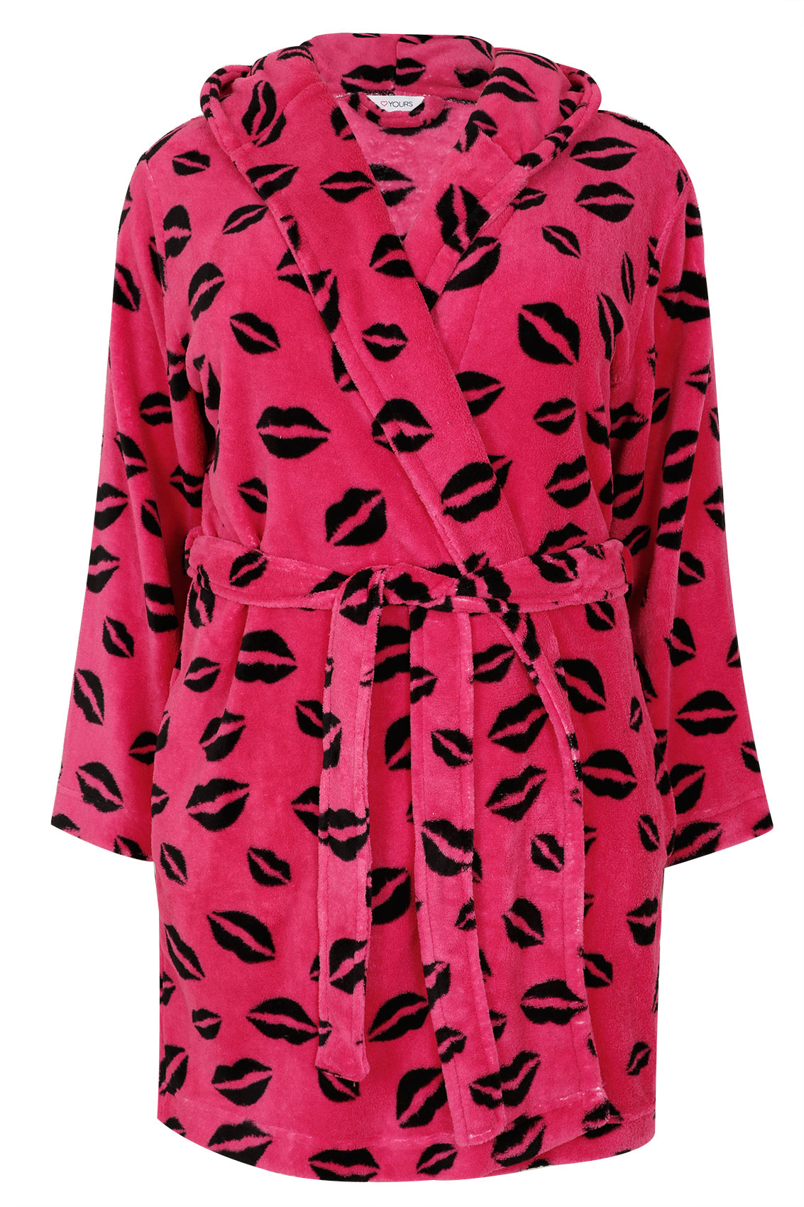 Hot Pink & Black Lip Print Fleece Dressing Gown 14-16,18-20,22-24,26-28 ...