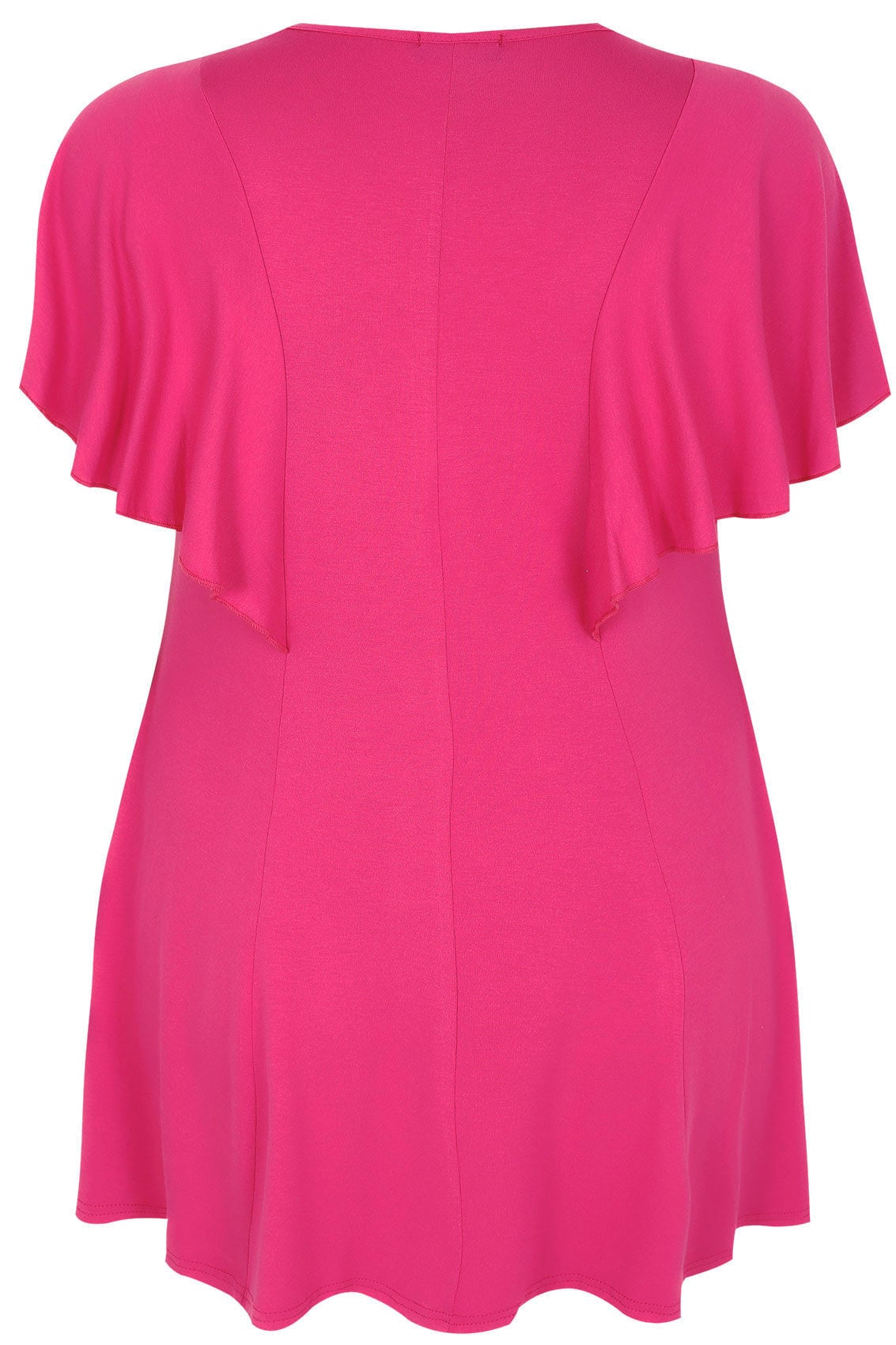Hot Pink Peplum Top With Frill Angel Sleeves, Plus size 16 