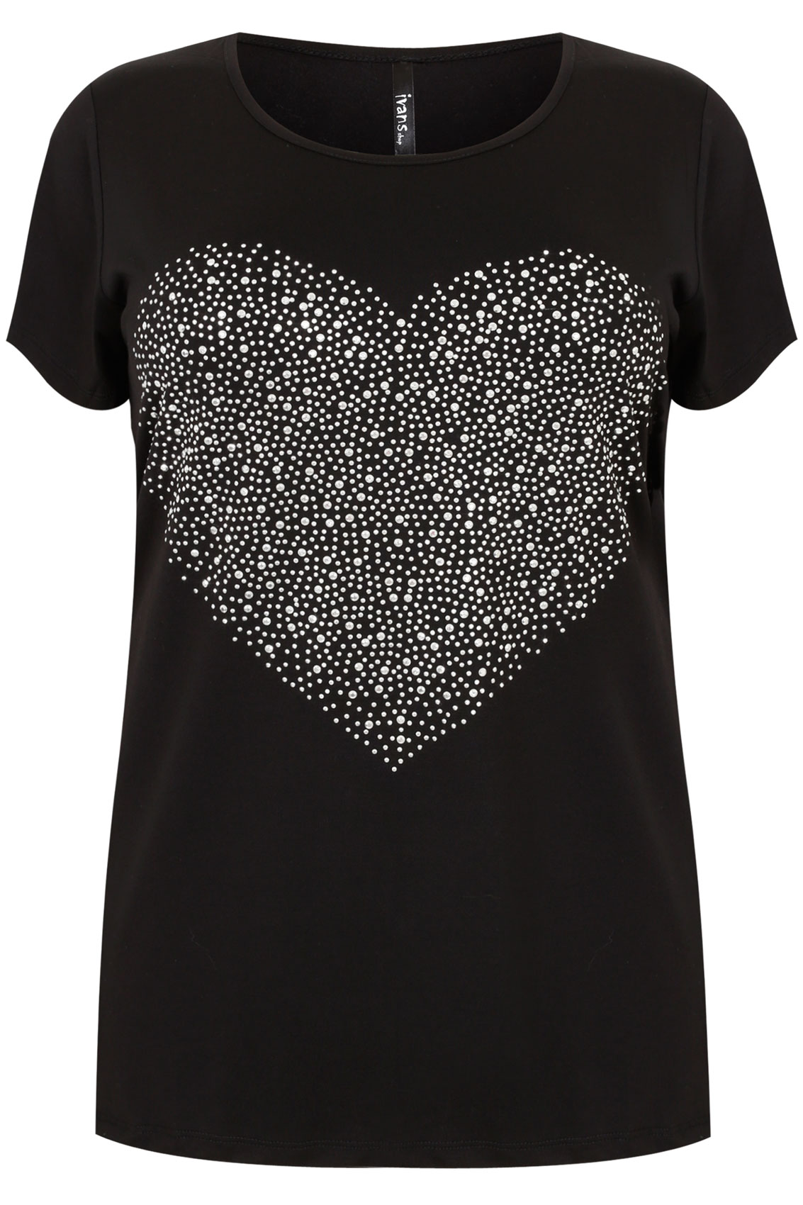 Black Short Sleeve T-Shirt With Heart Embellishment, Plus size 16 to 32