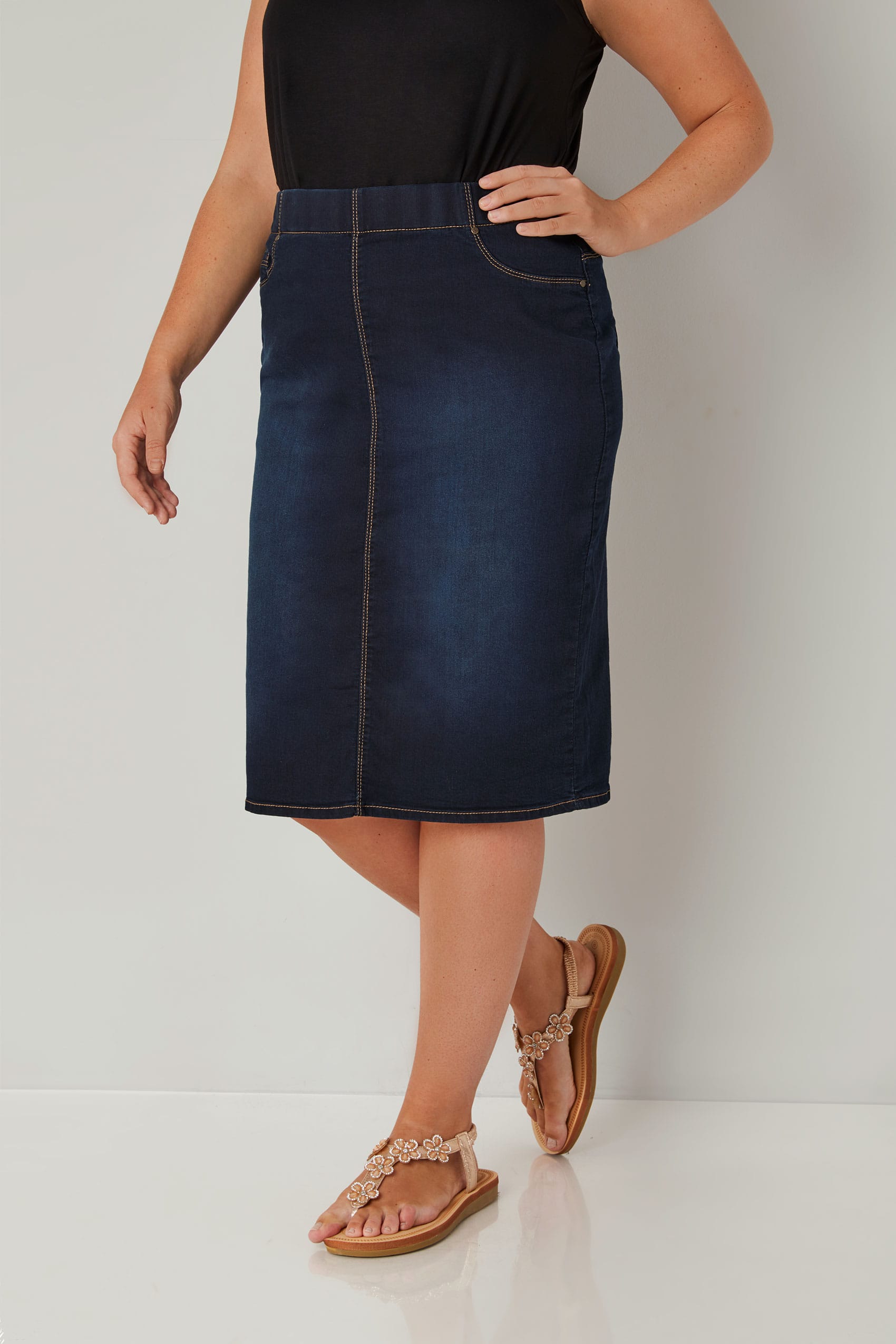 Indigo Blue Denim Pencil Skirt Plus Size 16 To 36 0327