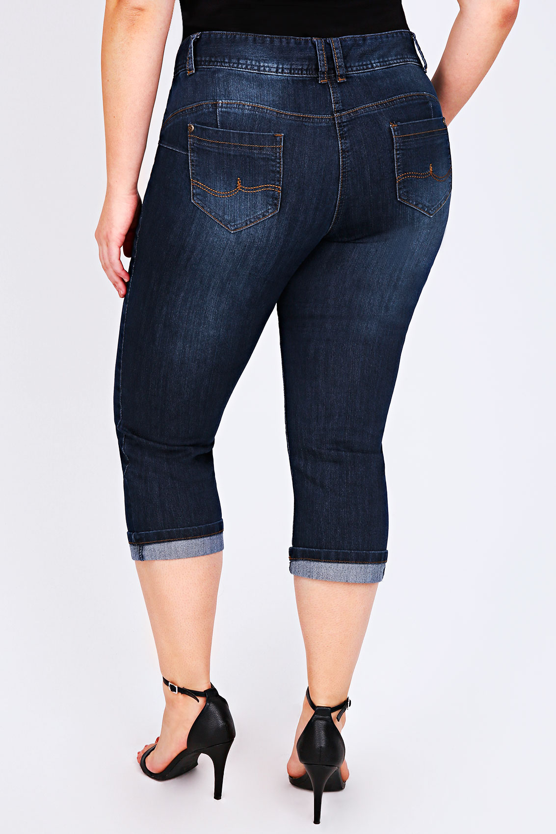 Indigo Blue Bum Shaper Cropped Denim Jeans plus Size 14 to 28