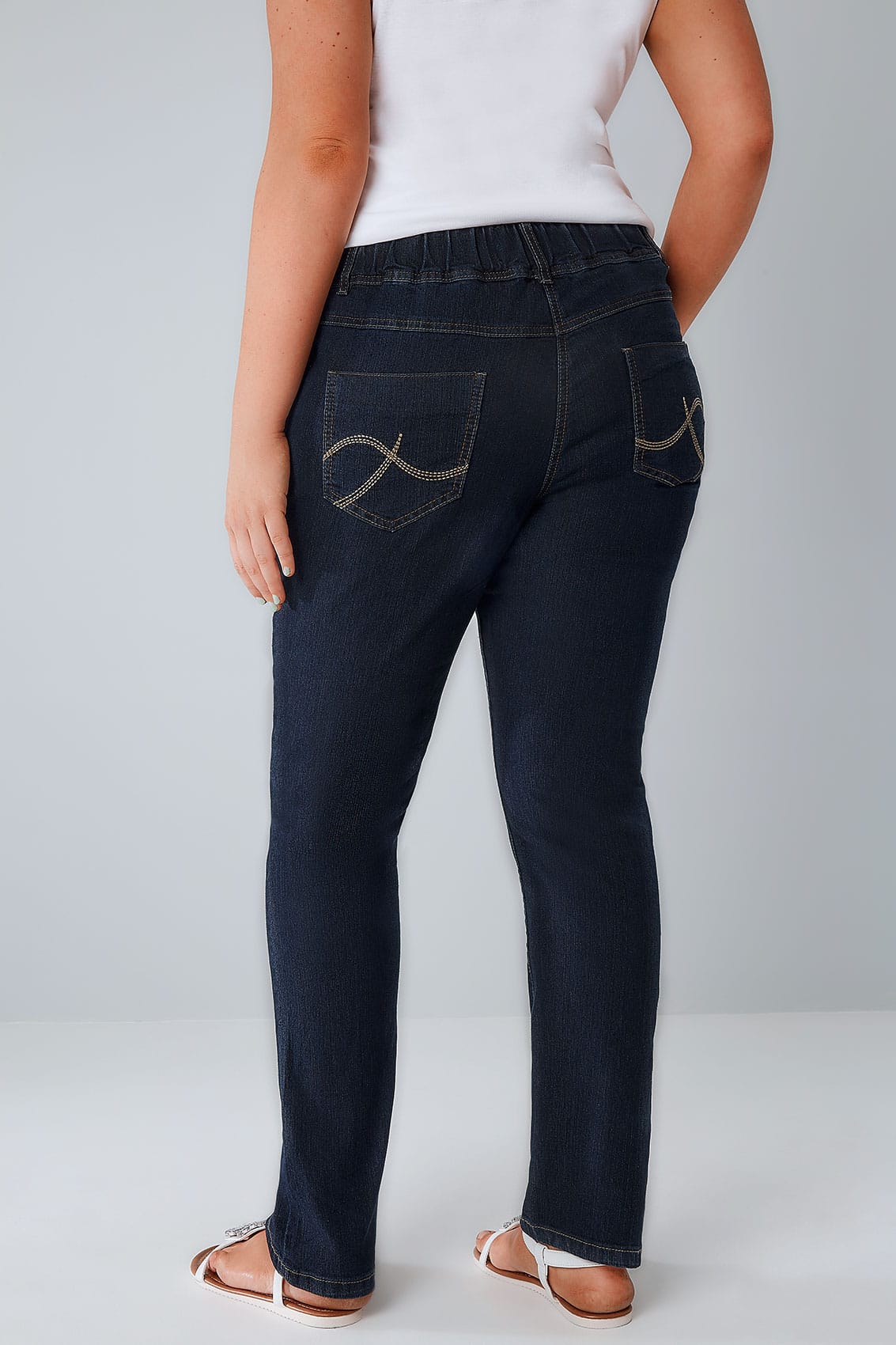 Indigo Pull On Straight Leg Jeans Plus Size 14 to 281133 x 1700